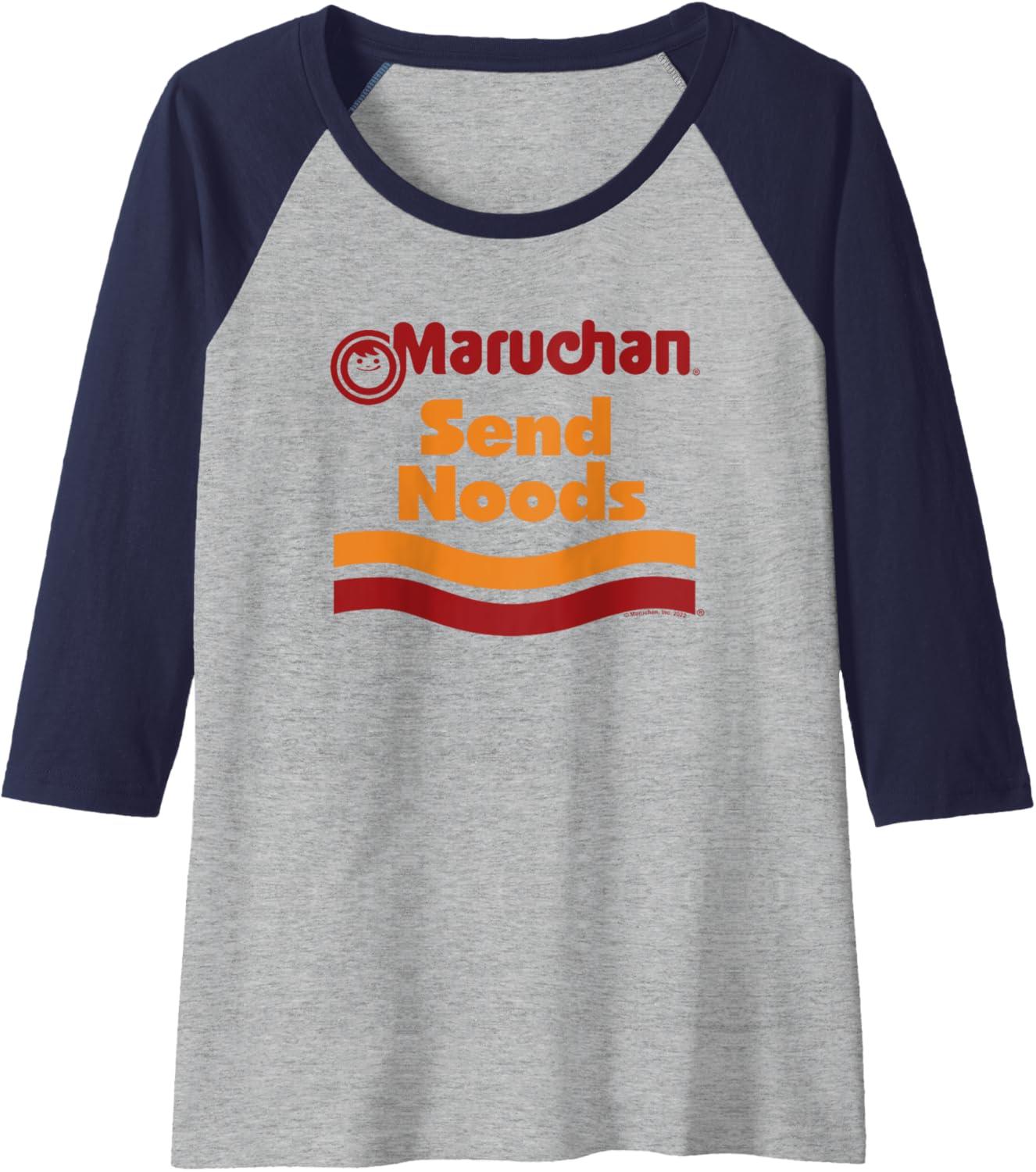 image:imageMaruchan Ramen Cup Send Noods Logo Raglan Baseball TeeNavy BlueAthletic Heather