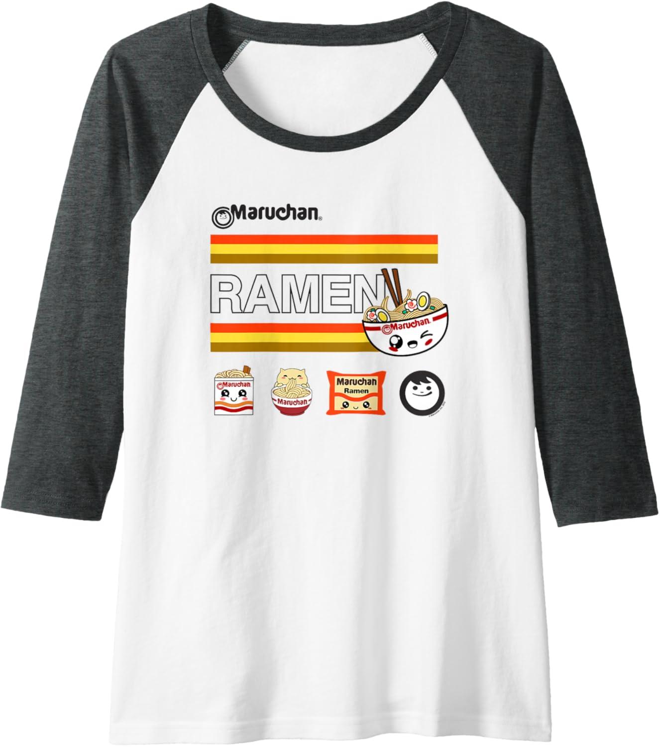 image:imageMaruchan Ramen Cute Anime Faces Logo Raglan Baseball TeeDark Heather GreyWhite