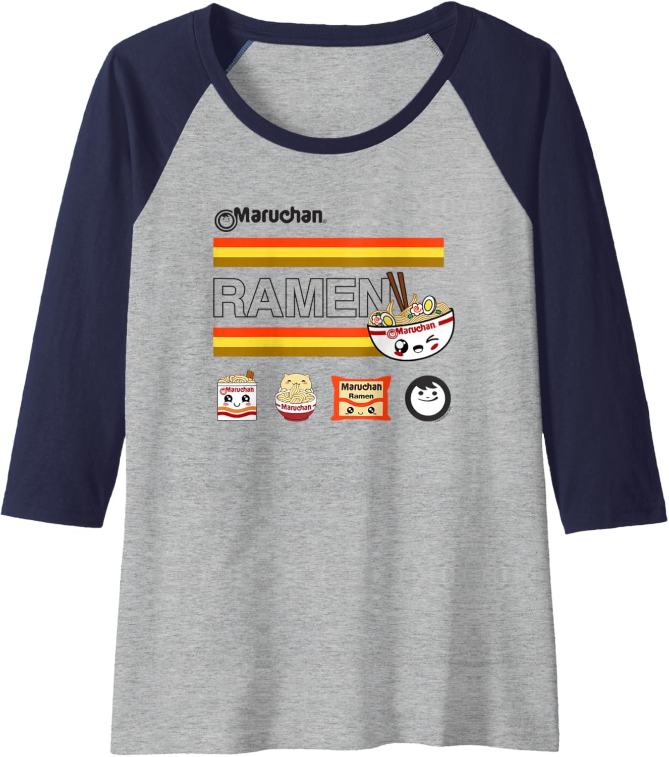image:imageMaruchan Ramen Cute Anime Faces Logo Raglan Baseball TeeNavy BlueAthletic Heather