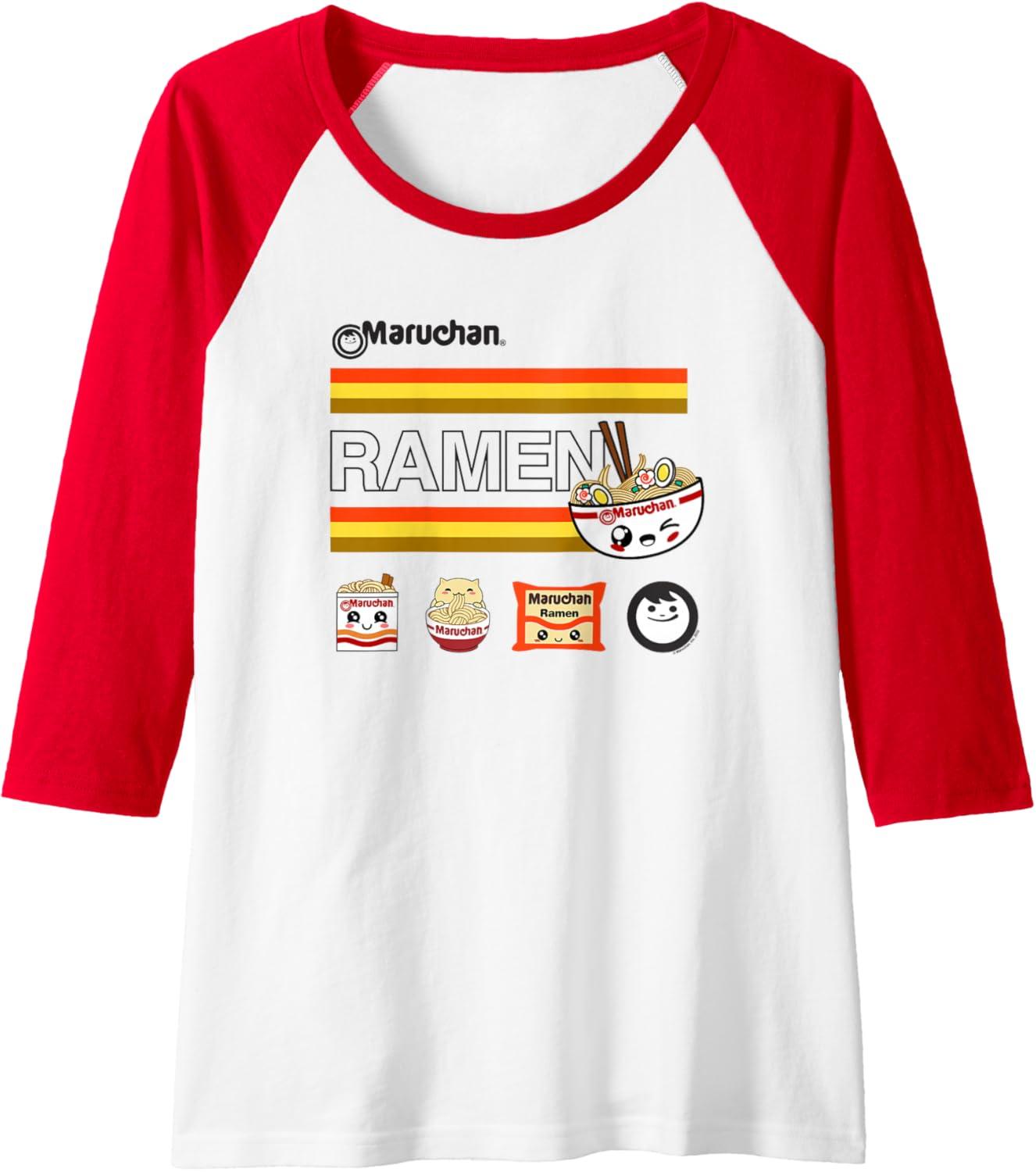 image:imageMaruchan Ramen Cute Anime Faces Logo Raglan Baseball TeeRedWhite