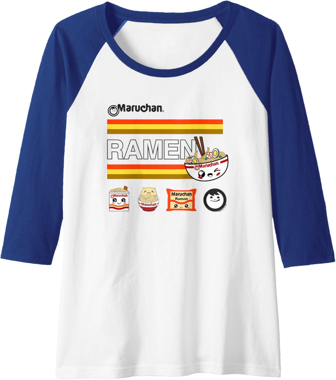 image:imageMaruchan Ramen Cute Anime Faces Logo Raglan Baseball TeeRoyal BlueWhite