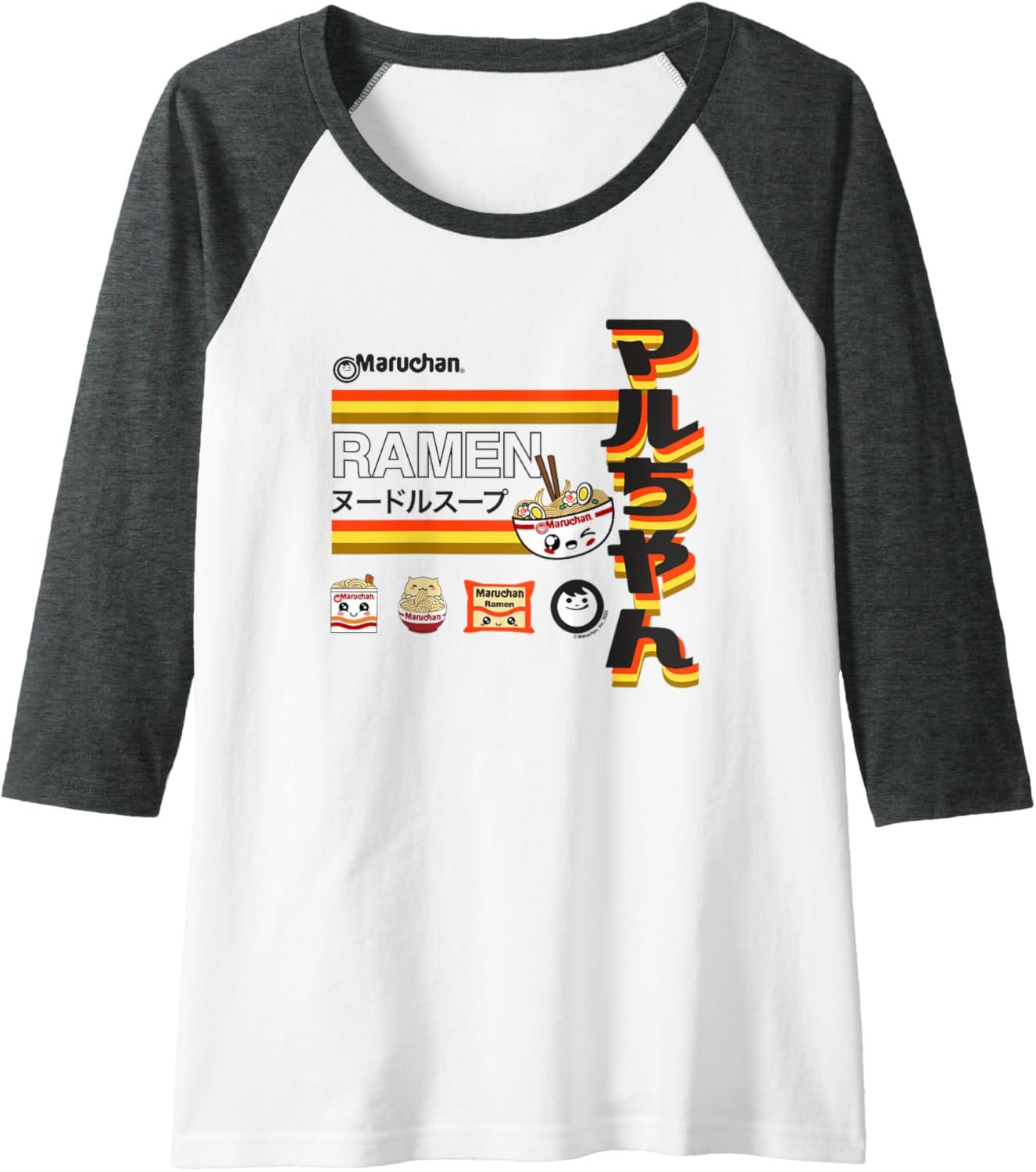 image:imageMaruchan Ramen Cute Anime Faces Poster Raglan Baseball TeeDark Heather GreyWhite
