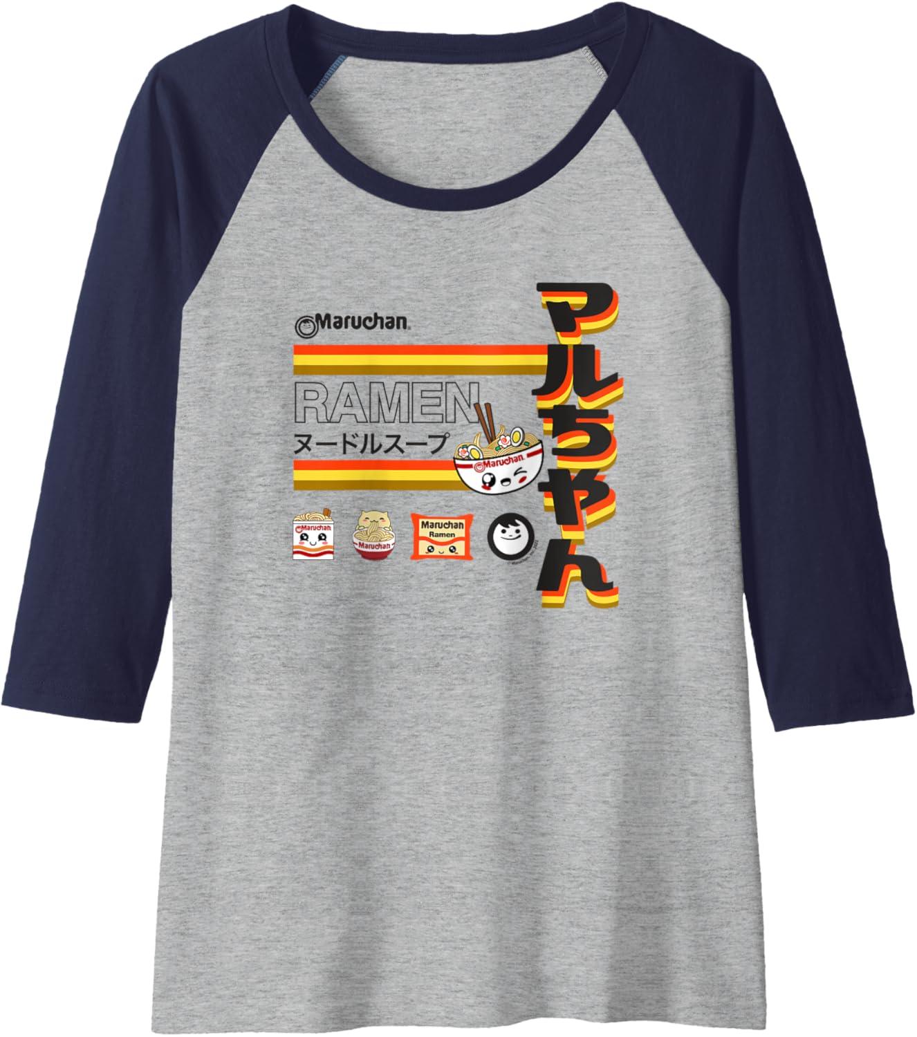 image:imageMaruchan Ramen Cute Anime Faces Poster Raglan Baseball TeeNavy BlueAthletic Heather