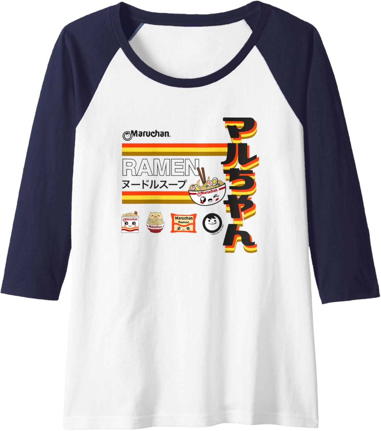 image:imageMaruchan Ramen Cute Anime Faces Poster Raglan Baseball TeeNavy BlueWhite