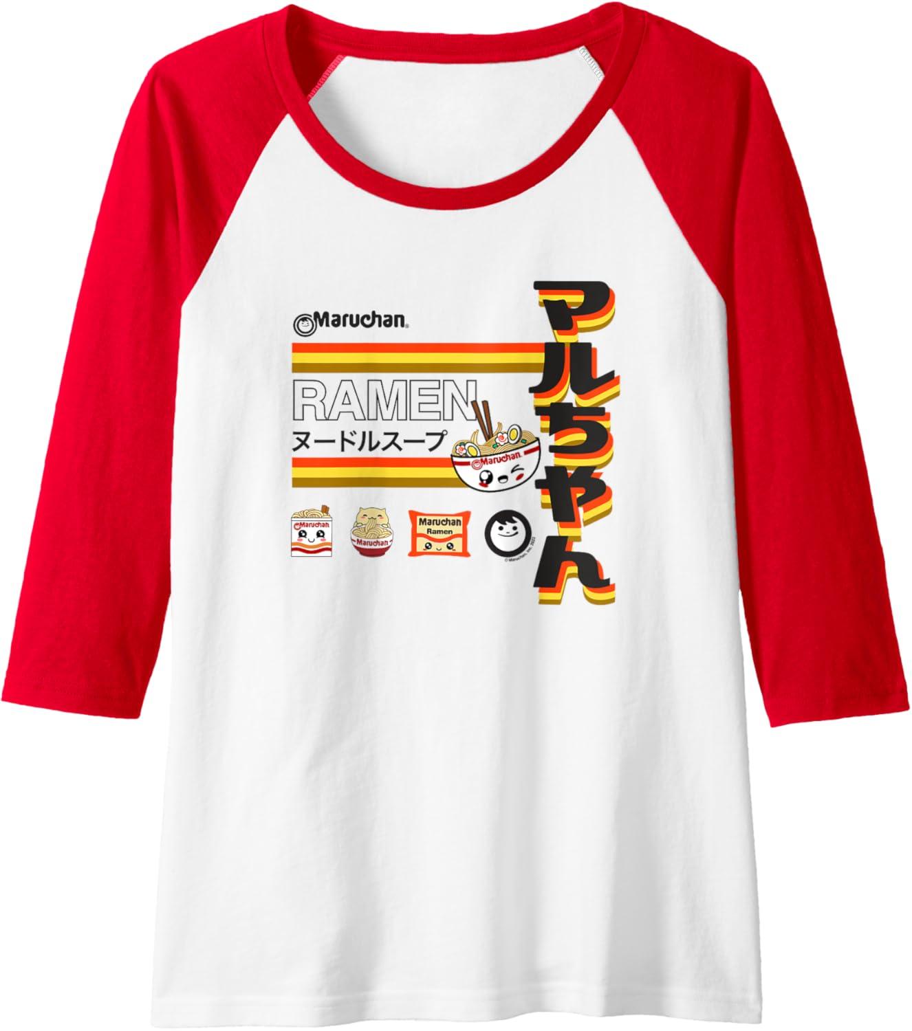 image:imageMaruchan Ramen Cute Anime Faces Poster Raglan Baseball TeeRedWhite