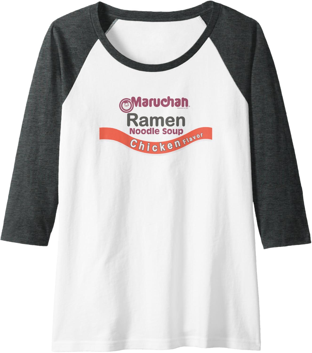 image:imageMaruchan Ramen Noodle Soup Chicken Flavor Logo Raglan Baseball TeeDark Heather GreyWhite