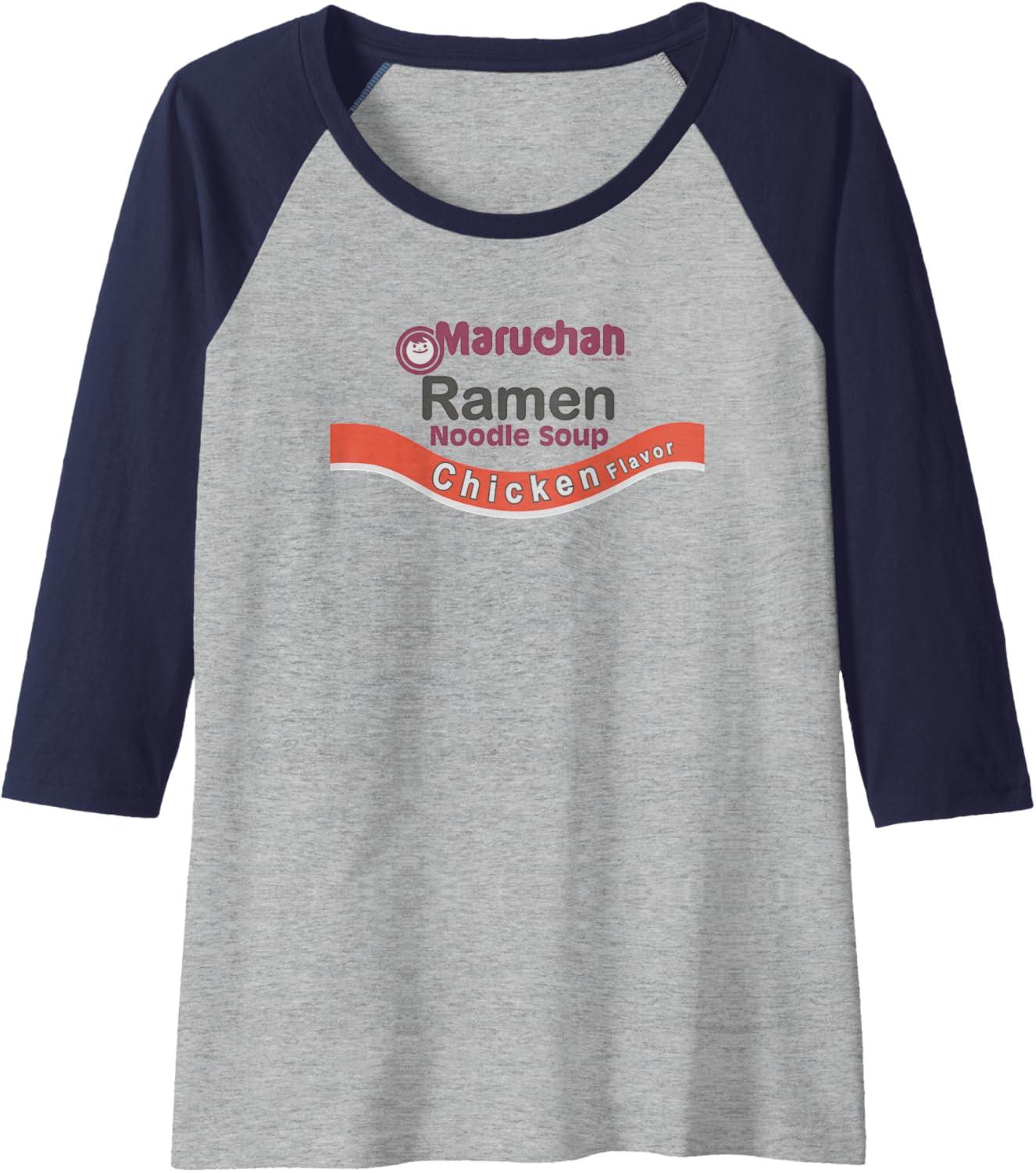 image:imageMaruchan Ramen Noodle Soup Chicken Flavor Logo Raglan Baseball TeeNavy BlueAthletic Heather