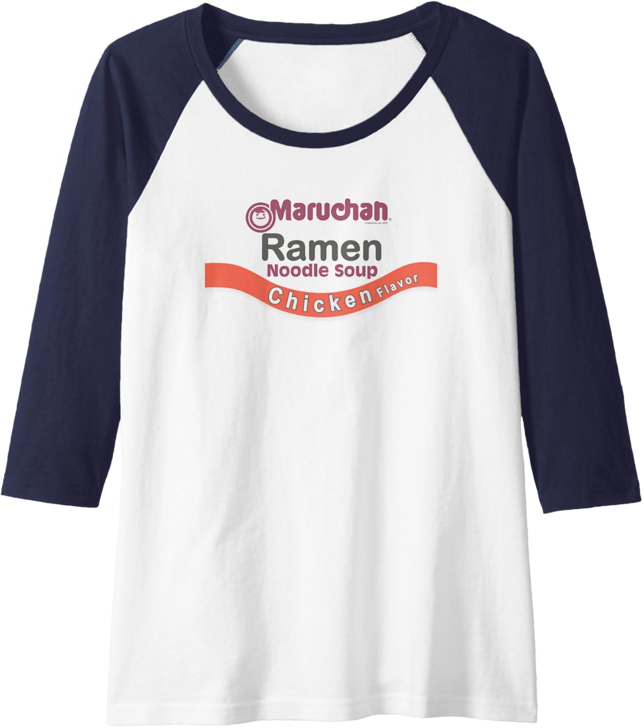 image:imageMaruchan Ramen Noodle Soup Chicken Flavor Logo Raglan Baseball TeeNavy BlueWhite