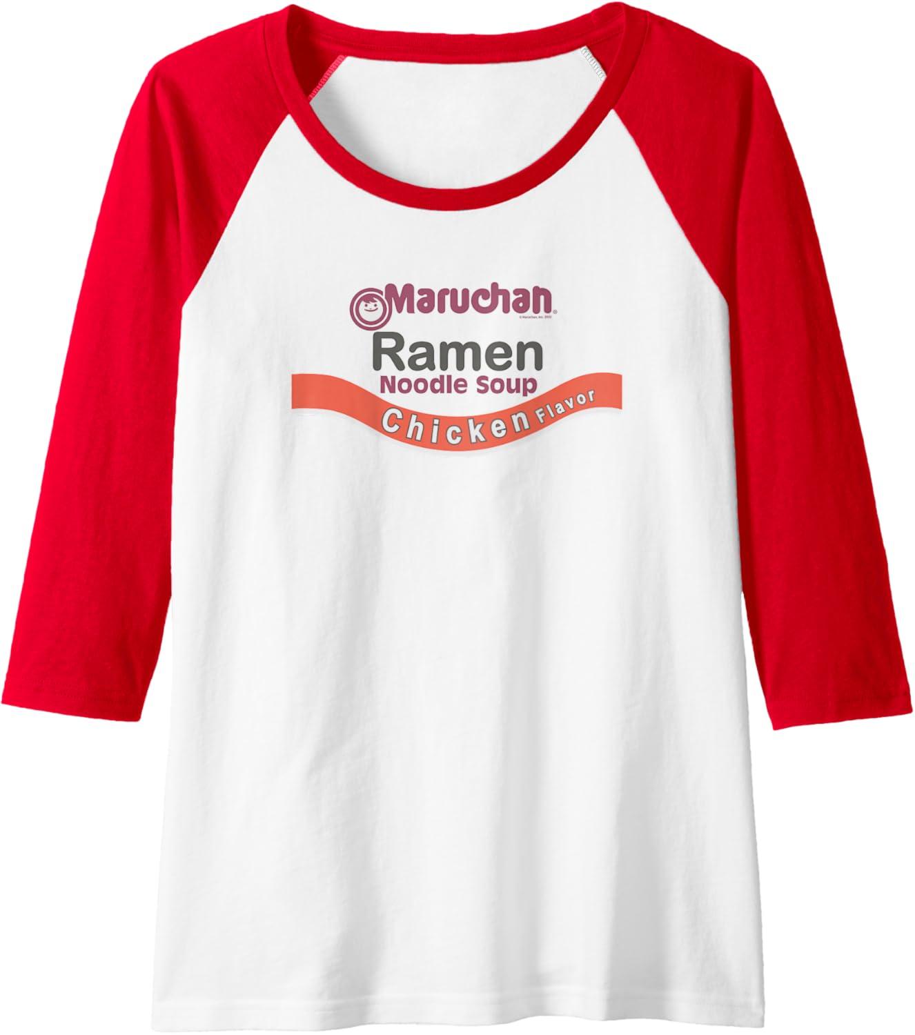 image:imageMaruchan Ramen Noodle Soup Chicken Flavor Logo Raglan Baseball TeeRedWhite