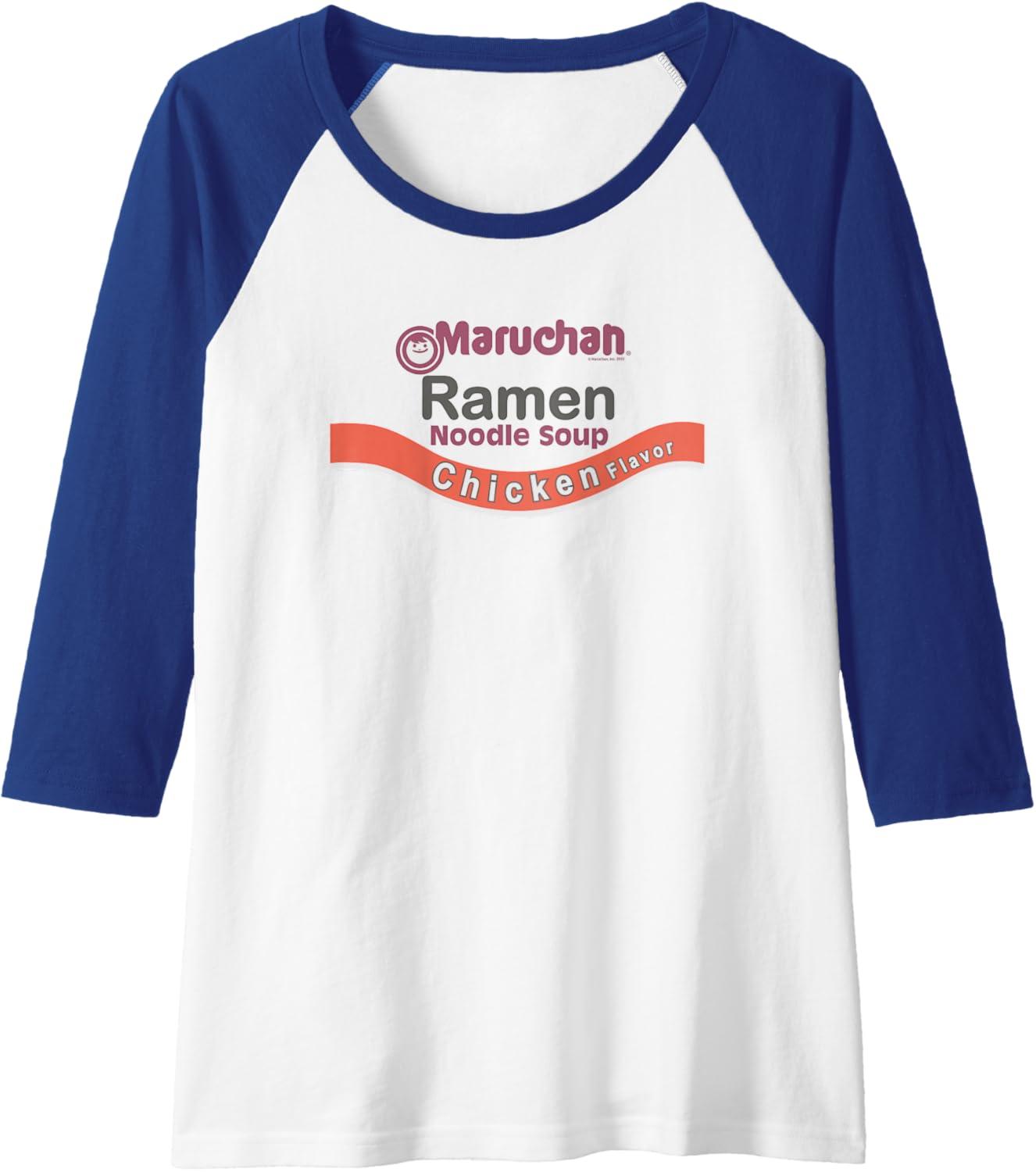 image:imageMaruchan Ramen Noodle Soup Chicken Flavor Logo Raglan Baseball TeeRoyal BlueWhite