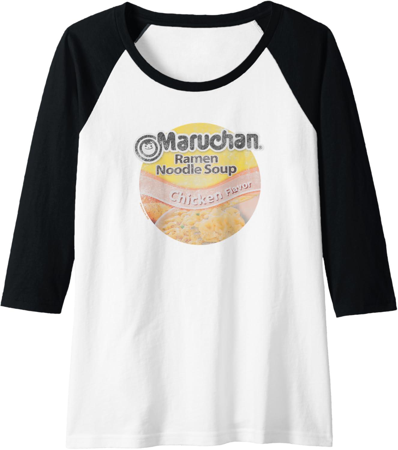 image:imageMaruchan Ramen Noodle Soup Chicken Flavor Vintage Logo Raglan Baseball TeeBlackWhite
