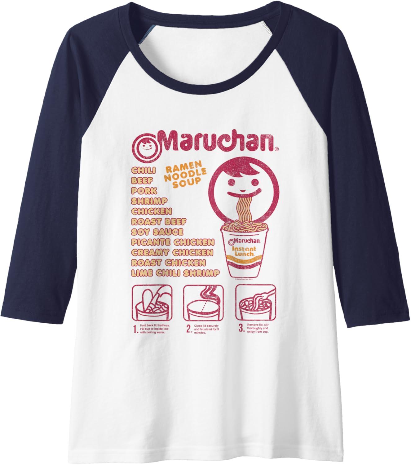 image:imageMaruchan Ramen Noodle Soup Preparation Steps Distressed Raglan Baseball TeeNavy BlueWhite