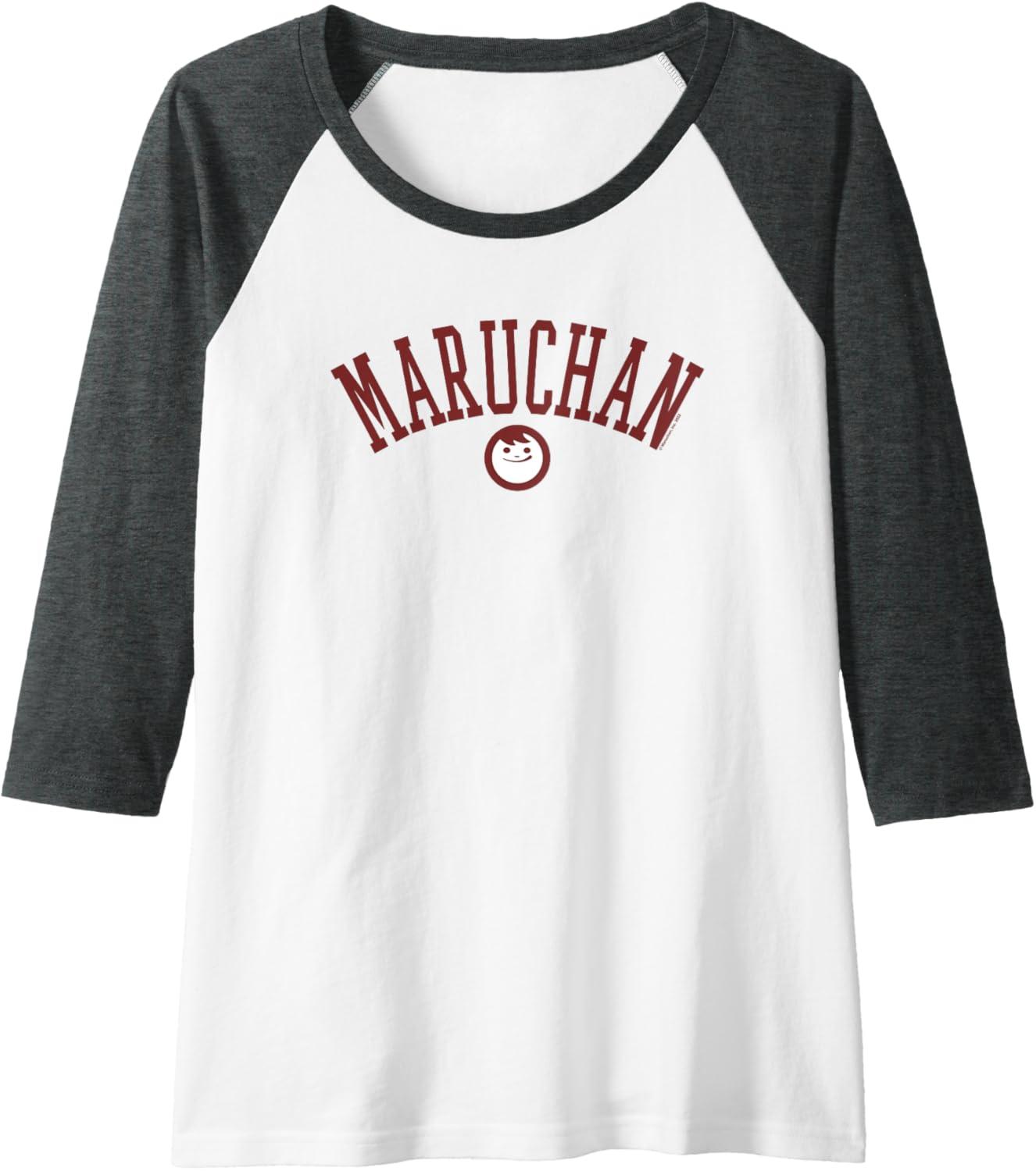 image:imageMaruchan Uni Style Classic Happy Face Logo Raglan Baseball TeeDark Heather GreyWhite