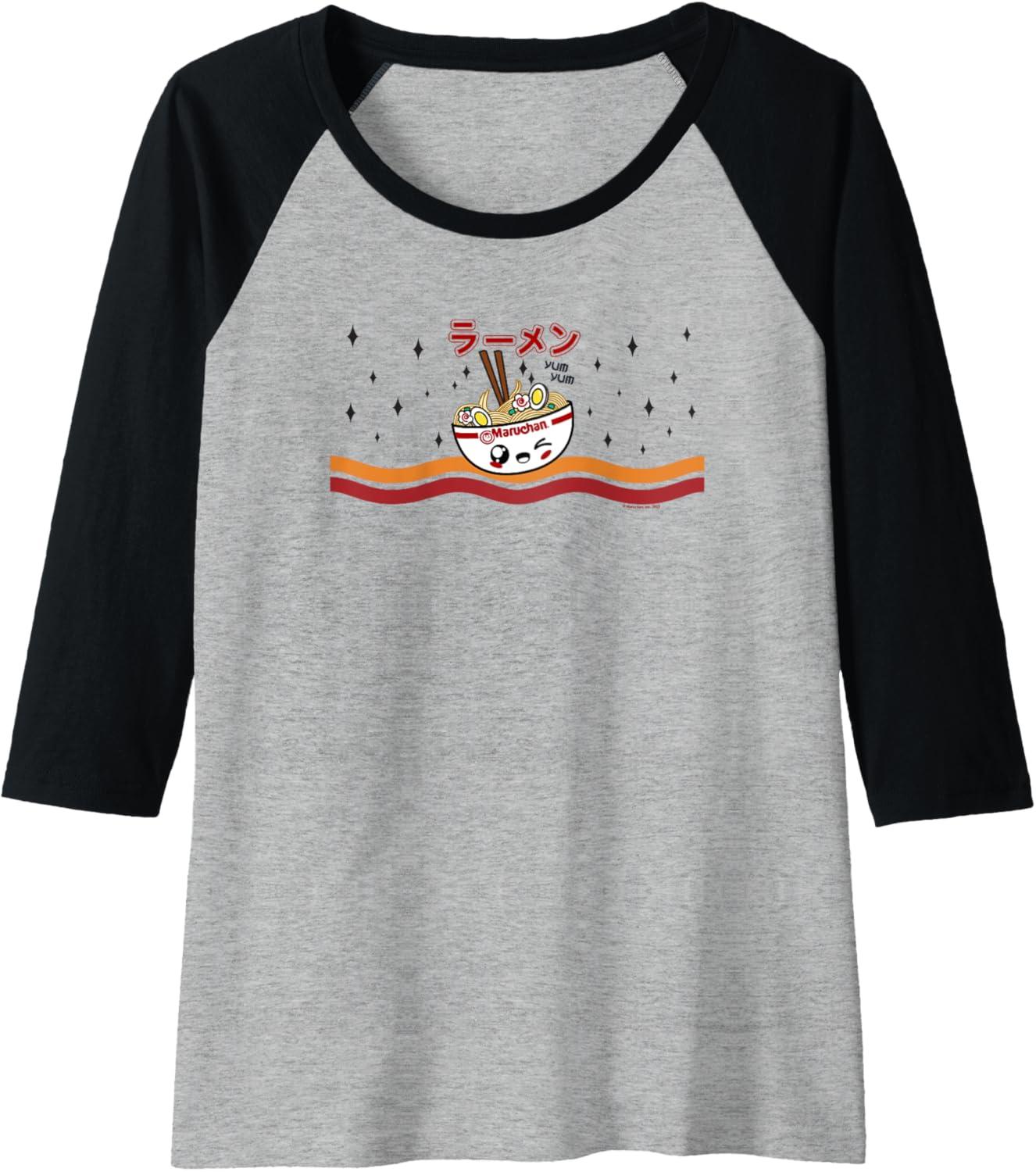 image:imageMaruchan Winking Anime Noodle Bowl Raglan Baseball TeeBlackAthletic Heather