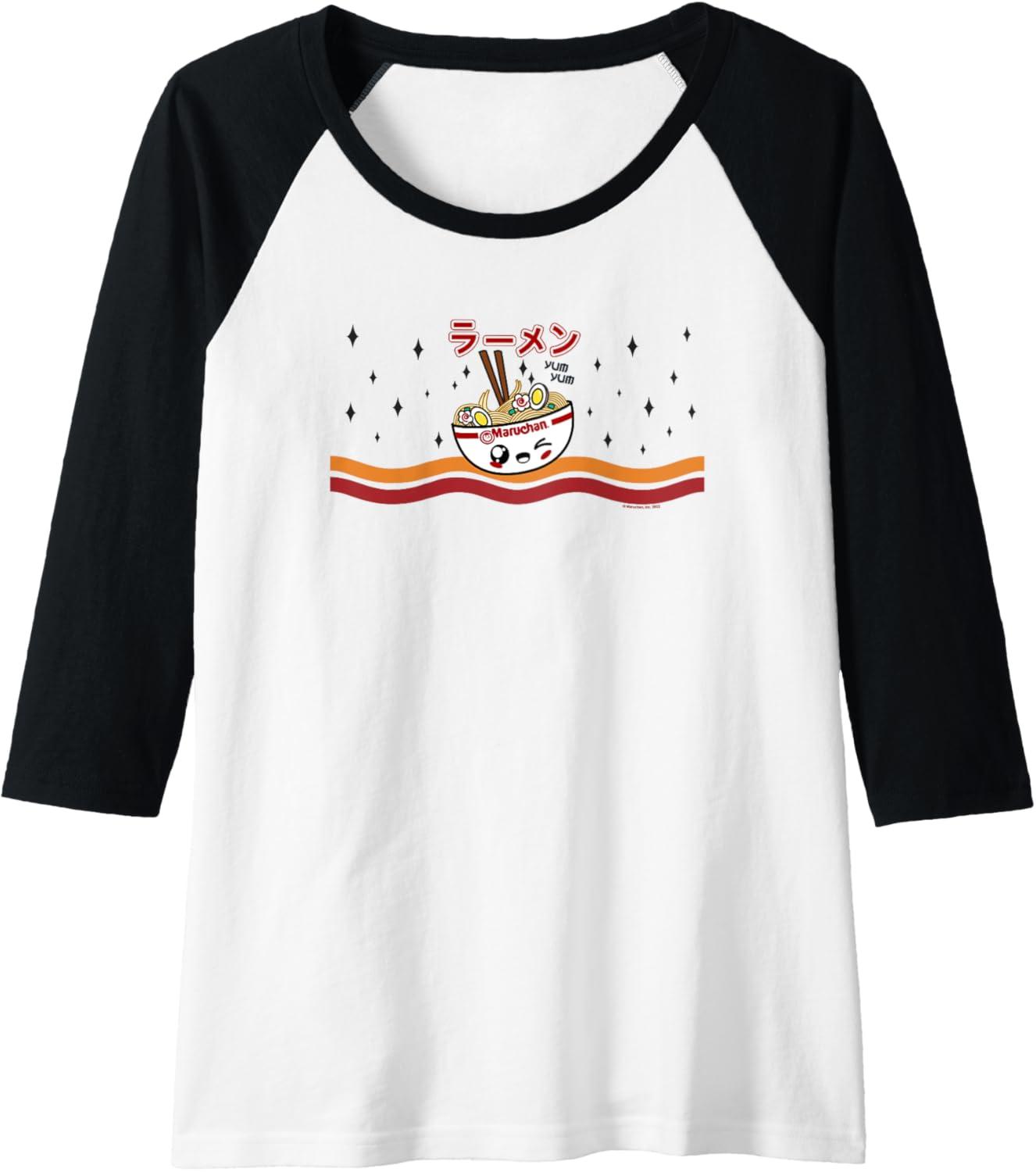image:imageMaruchan Winking Anime Noodle Bowl Raglan Baseball TeeBlackWhite