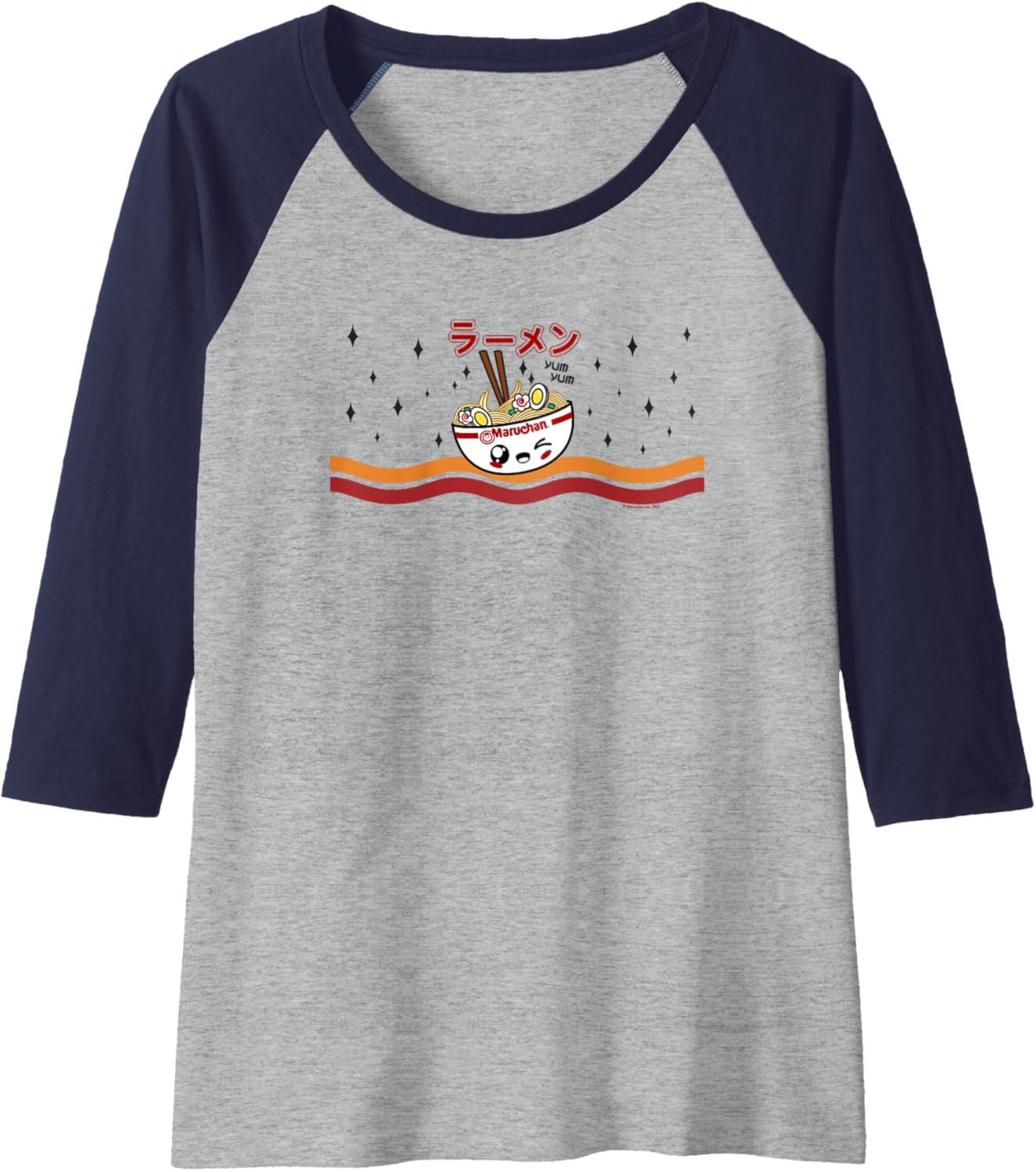 image:imageMaruchan Winking Anime Noodle Bowl Raglan Baseball TeeNavy BlueAthletic Heather