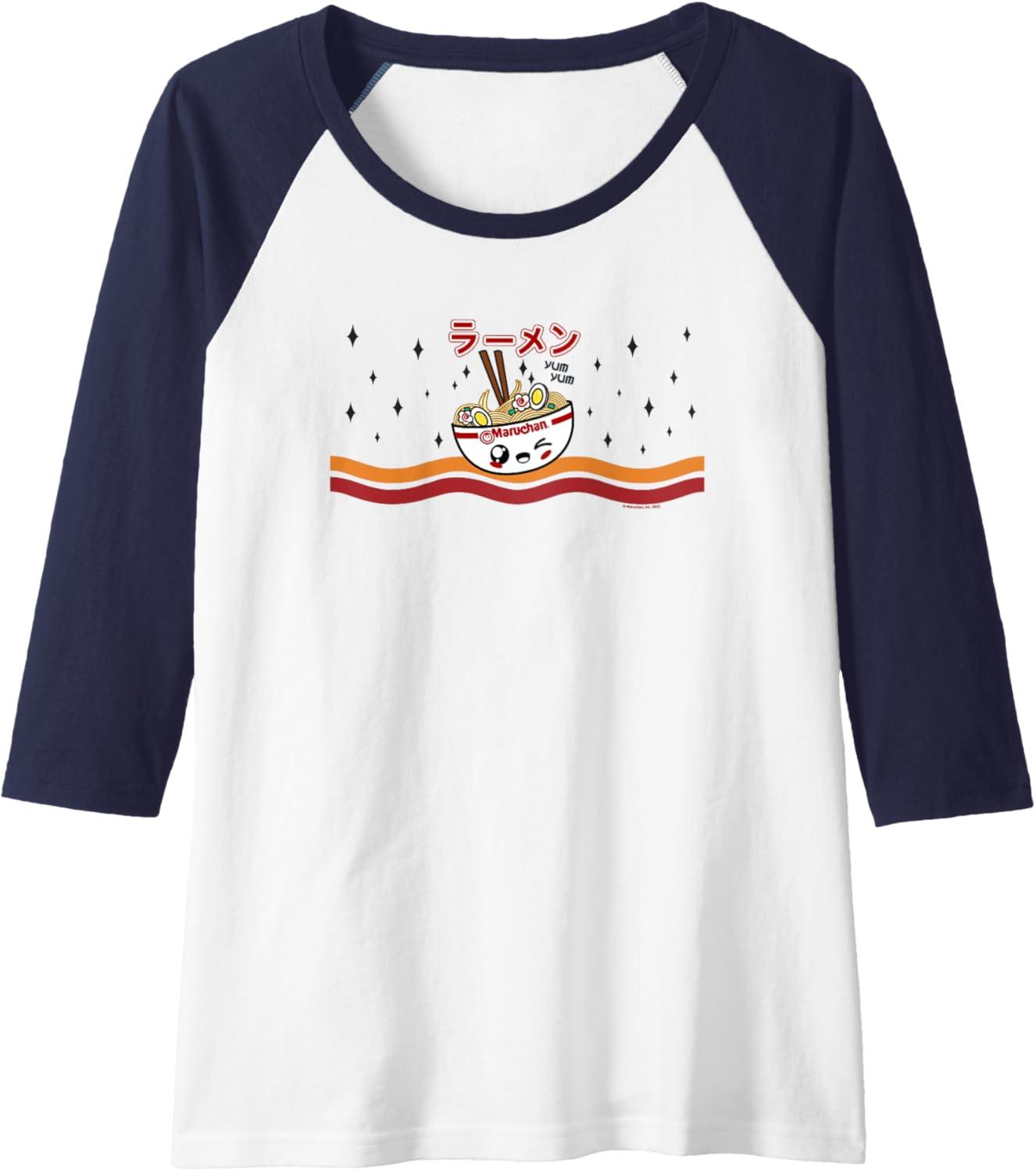 image:imageMaruchan Winking Anime Noodle Bowl Raglan Baseball TeeNavy BlueWhite