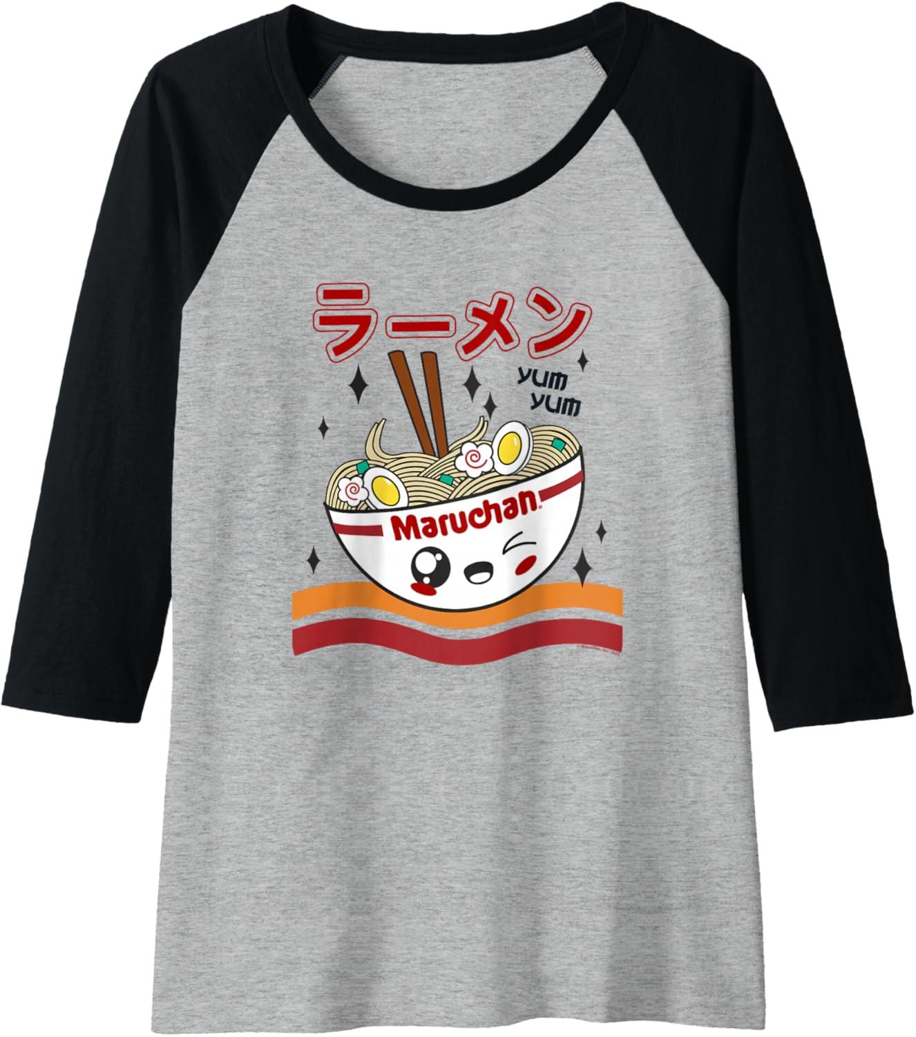 image:imageMaruchan Yum Yum Winking Noodle Bowl Poster Raglan Baseball TeeBlackAthletic Heather