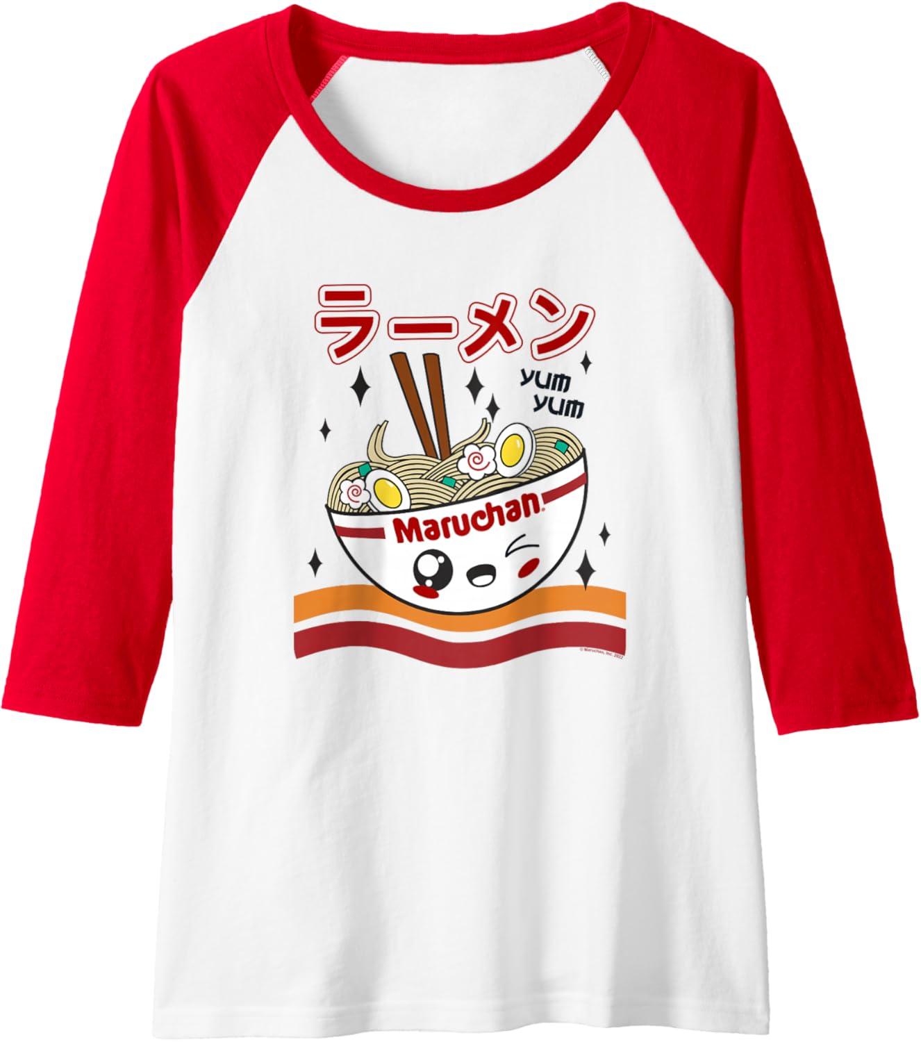 image:imageMaruchan Yum Yum Winking Noodle Bowl Poster Raglan Baseball TeeRedWhite