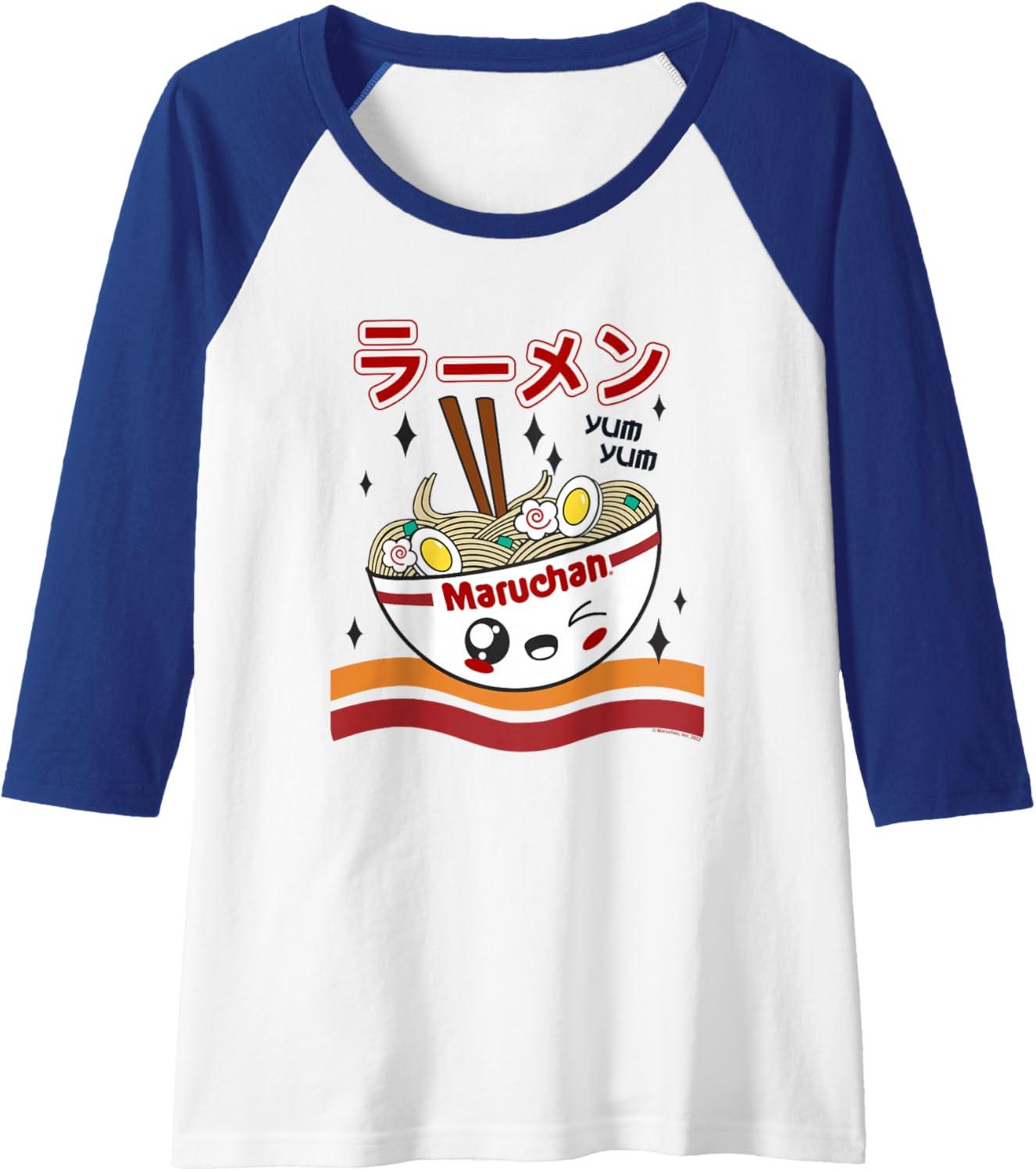 image:imageMaruchan Yum Yum Winking Noodle Bowl Poster Raglan Baseball TeeRoyal BlueWhite