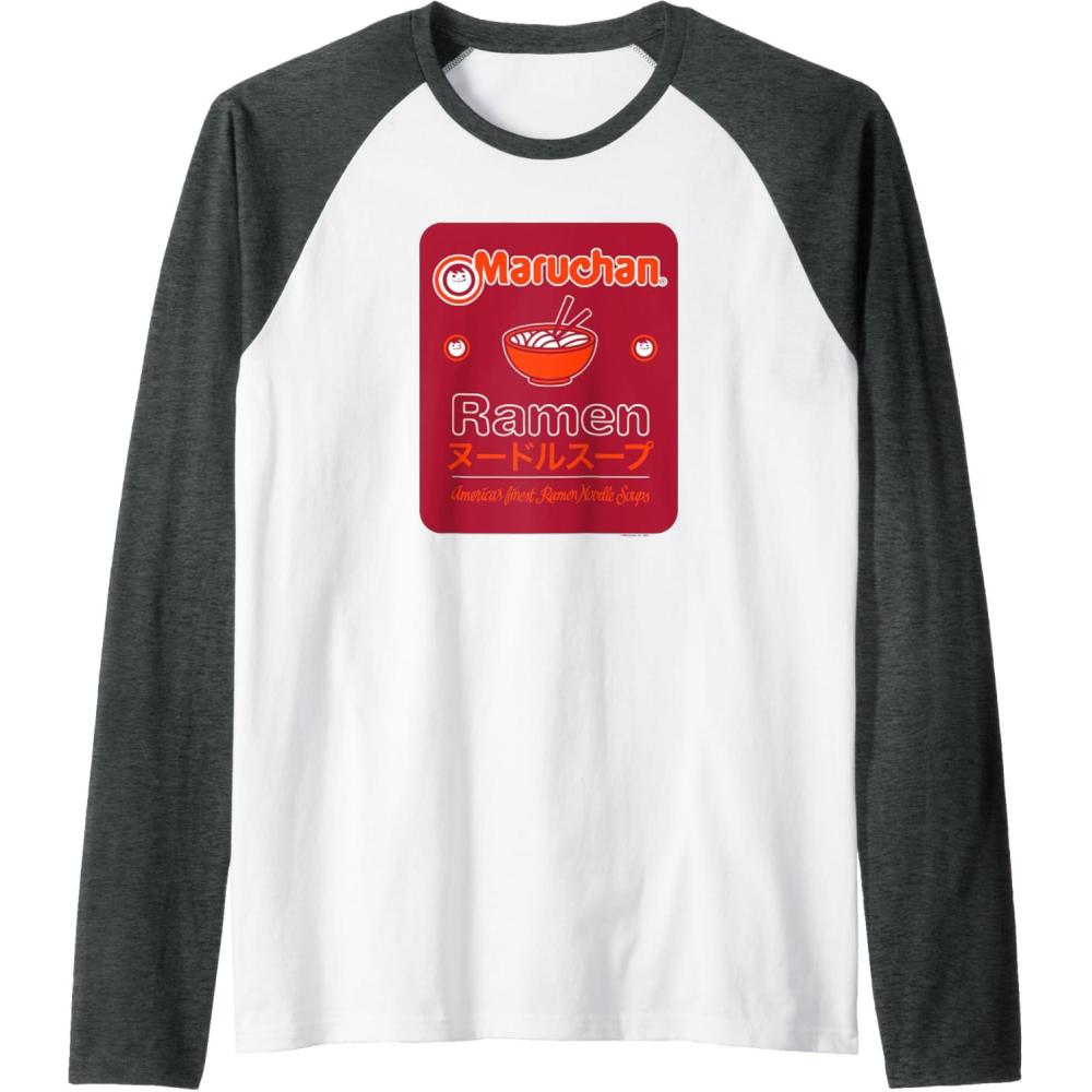 image:imageMaruchan Americans Finest Ramen Noodle Soup Card Logo Raglan Baseball TeeDark Heather GreyWhite