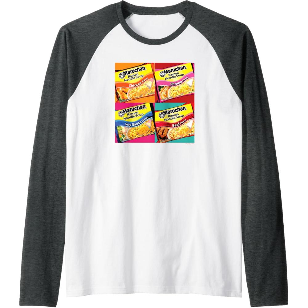 image:imageMaruchan Artsy Flavor Grid Poster Raglan Baseball TeeDark Heather GreyWhite