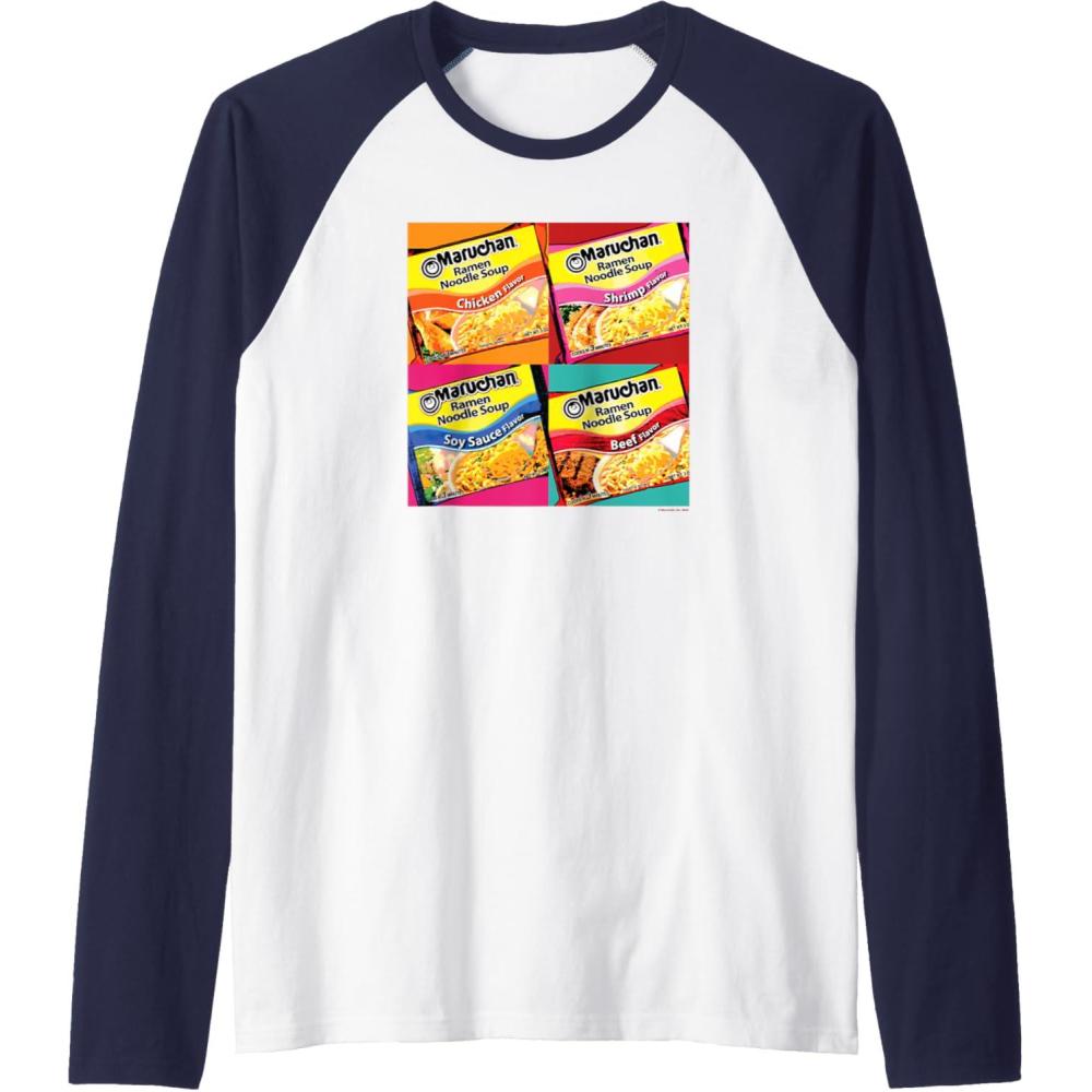 image:imageMaruchan Artsy Flavor Grid Poster Raglan Baseball TeeNavy BlueWhite
