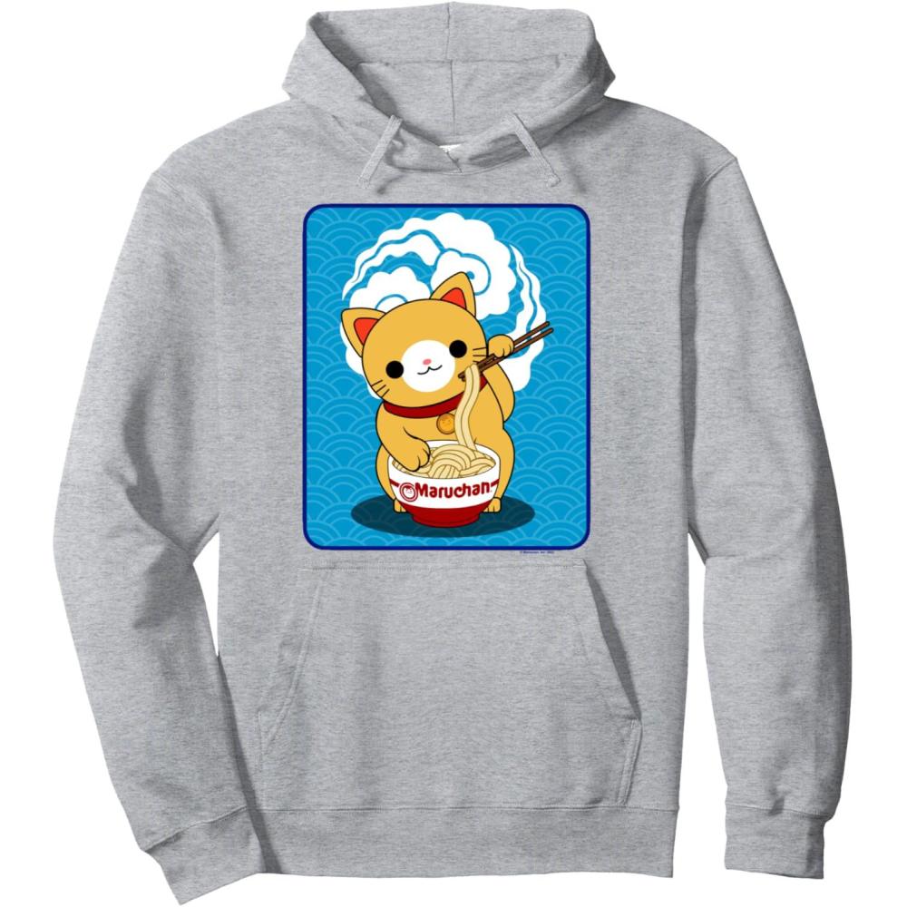 image:imageMaruchan Cat Eating Ramen Noodles Pullover HoodieHeather Grey