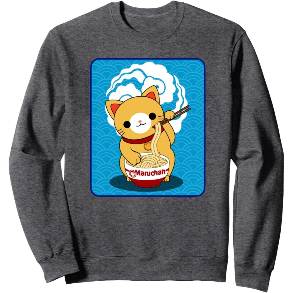 image:imageMaruchan Cat Eating Ramen Noodles SweatshirtDark Heather Grey