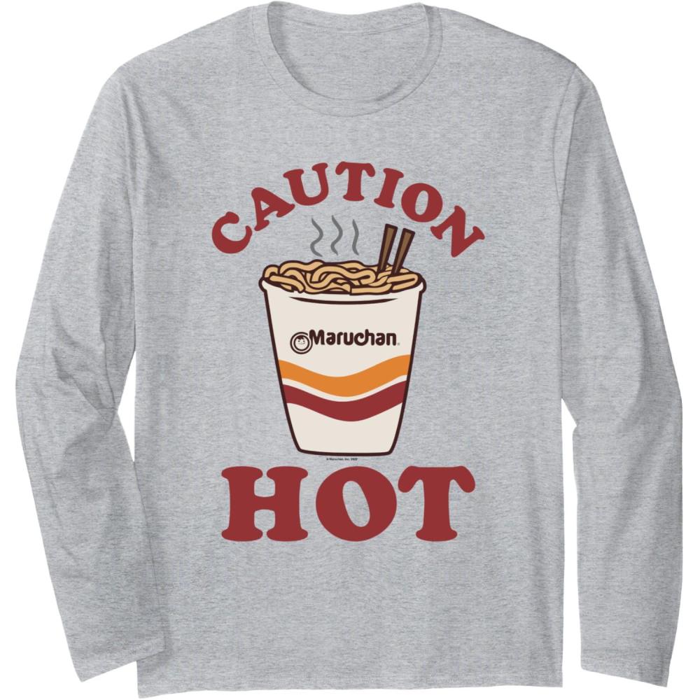 image:imageMaruchan Caution Hot Steaming Noodle Cup Long Sleeve TShirtHeather Grey