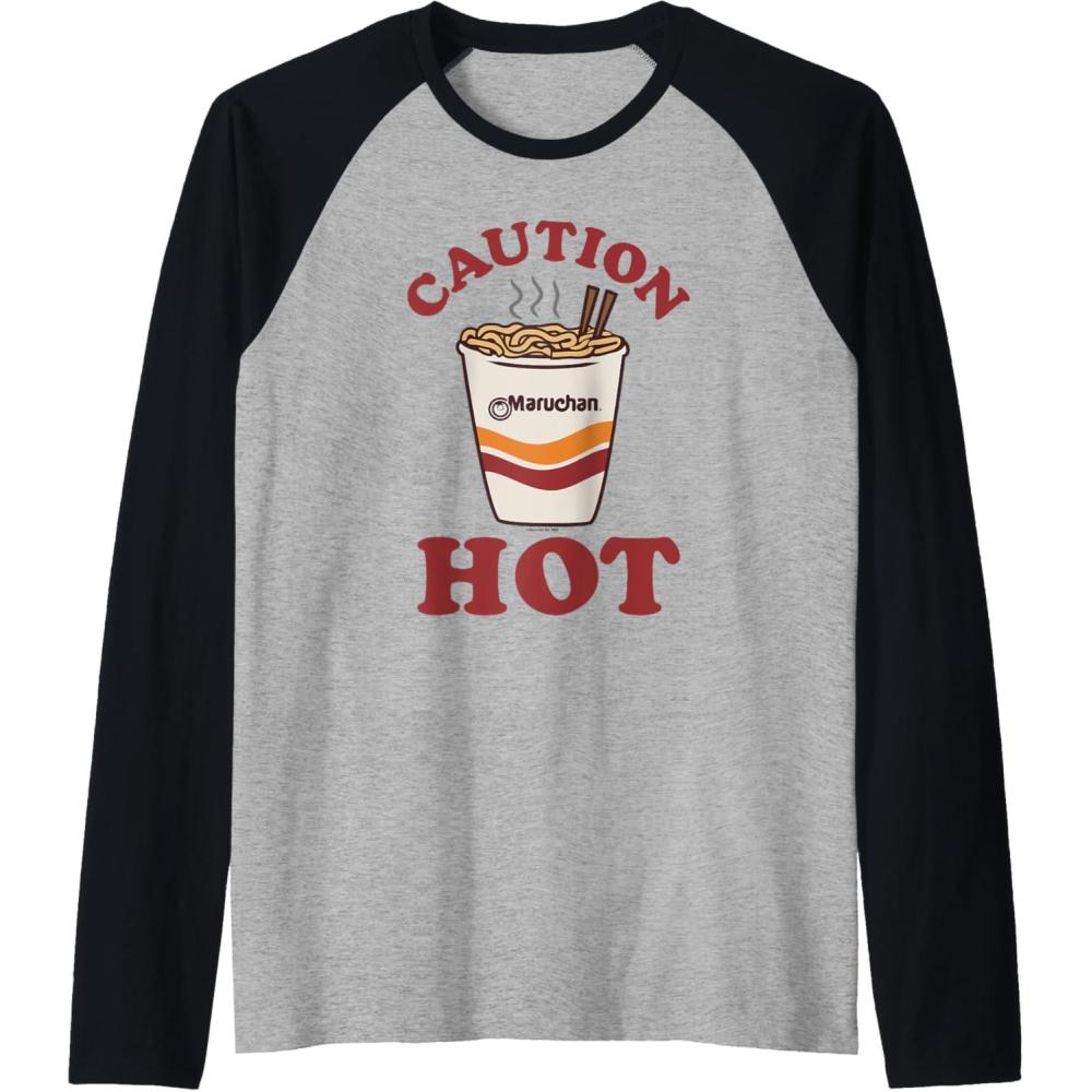 image:imageMaruchan Caution Hot Steaming Noodle Cup Raglan Baseball TeeBlackAthletic Heather