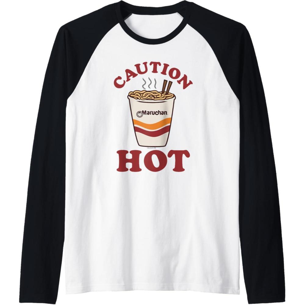 image:imageMaruchan Caution Hot Steaming Noodle Cup Raglan Baseball TeeBlackWhite