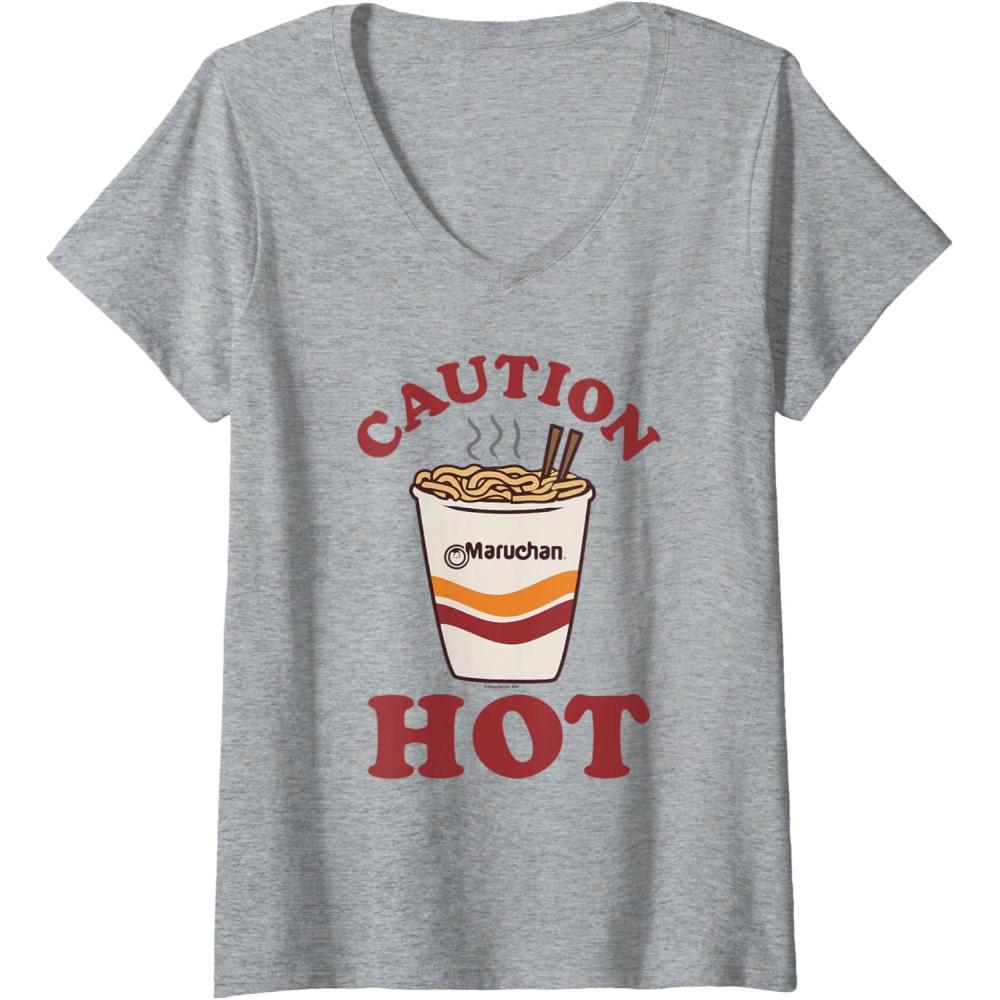 image:imageMaruchan Caution Hot Steaming Noodle Cup VNeck TShirtHeather Grey