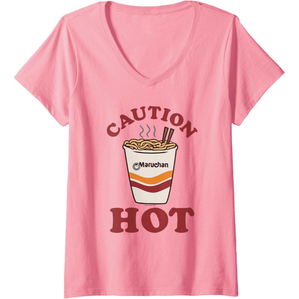 image:imageMaruchan Caution Hot Steaming Noodle Cup VNeck TShirtPink