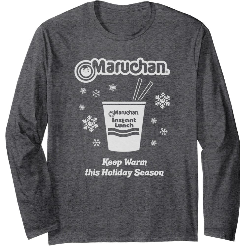 image:imageMaruchan Christmas Instant Lunch Keep Warm Holiday Season Long Sleeve TShirtDark Heather Grey