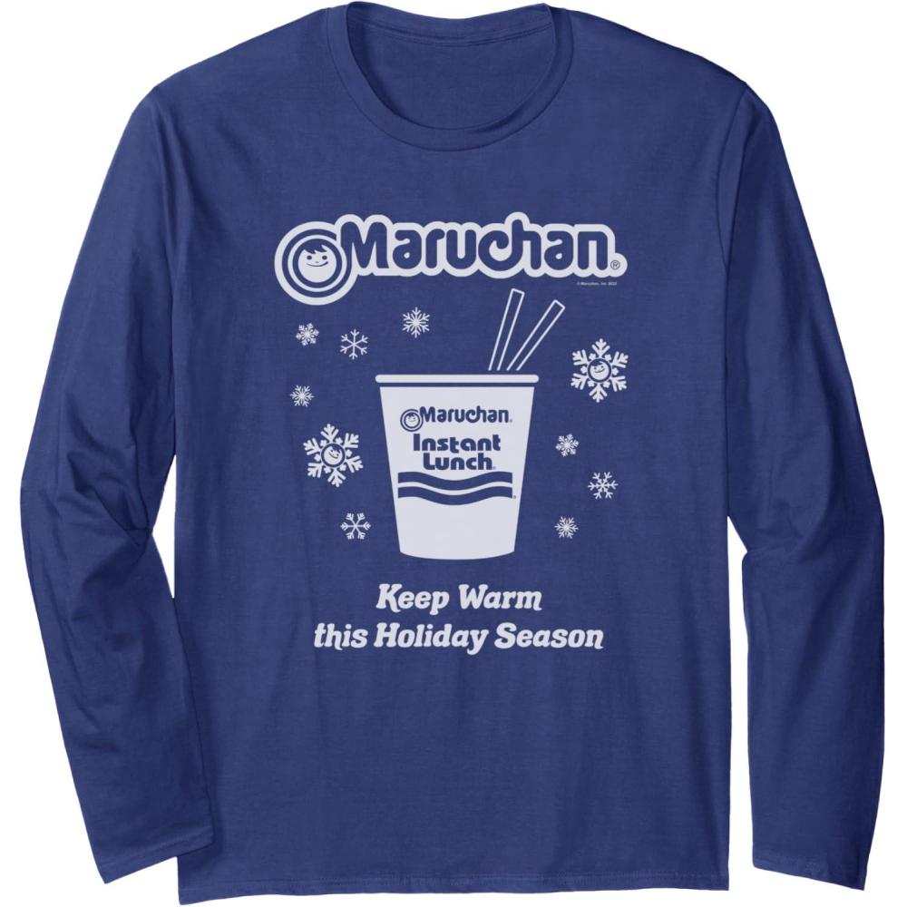 image:imageMaruchan Christmas Instant Lunch Keep Warm Holiday Season Long Sleeve TShirtNavy Blue