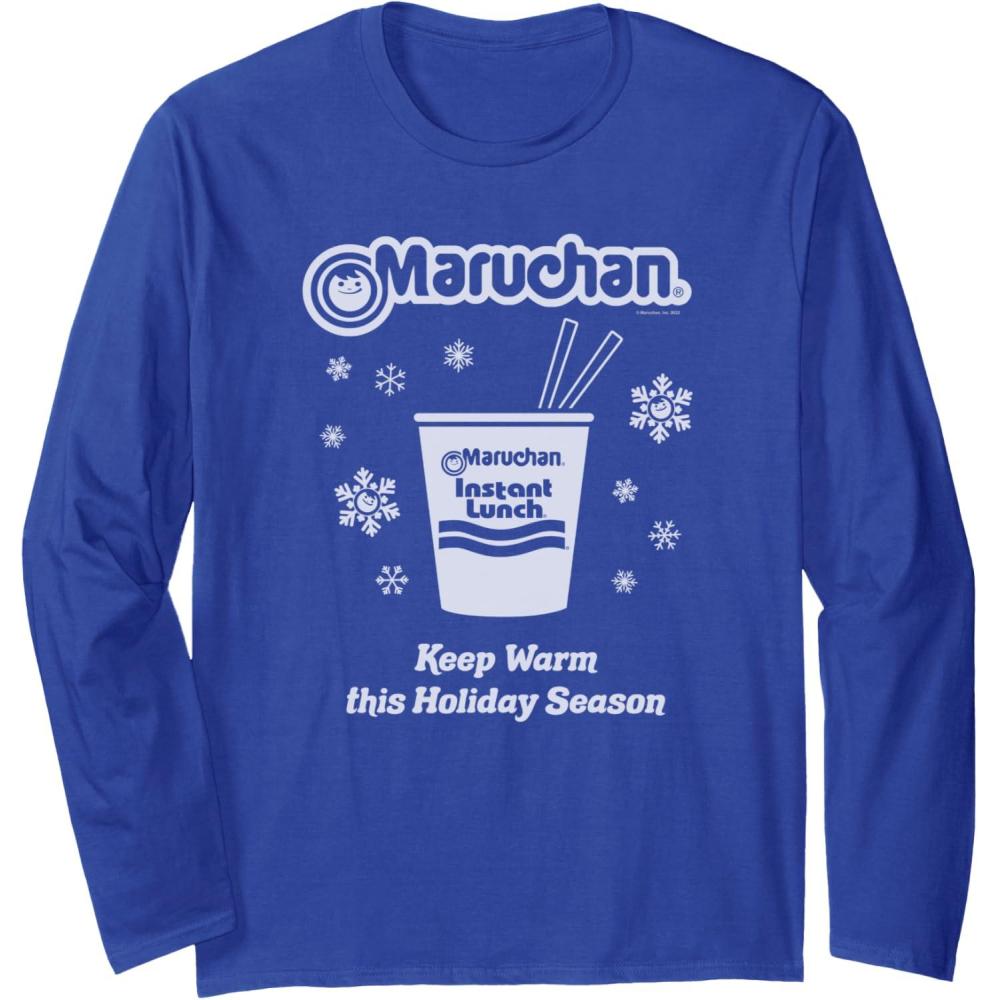 image:imageMaruchan Christmas Instant Lunch Keep Warm Holiday Season Long Sleeve TShirtRoyal Blue