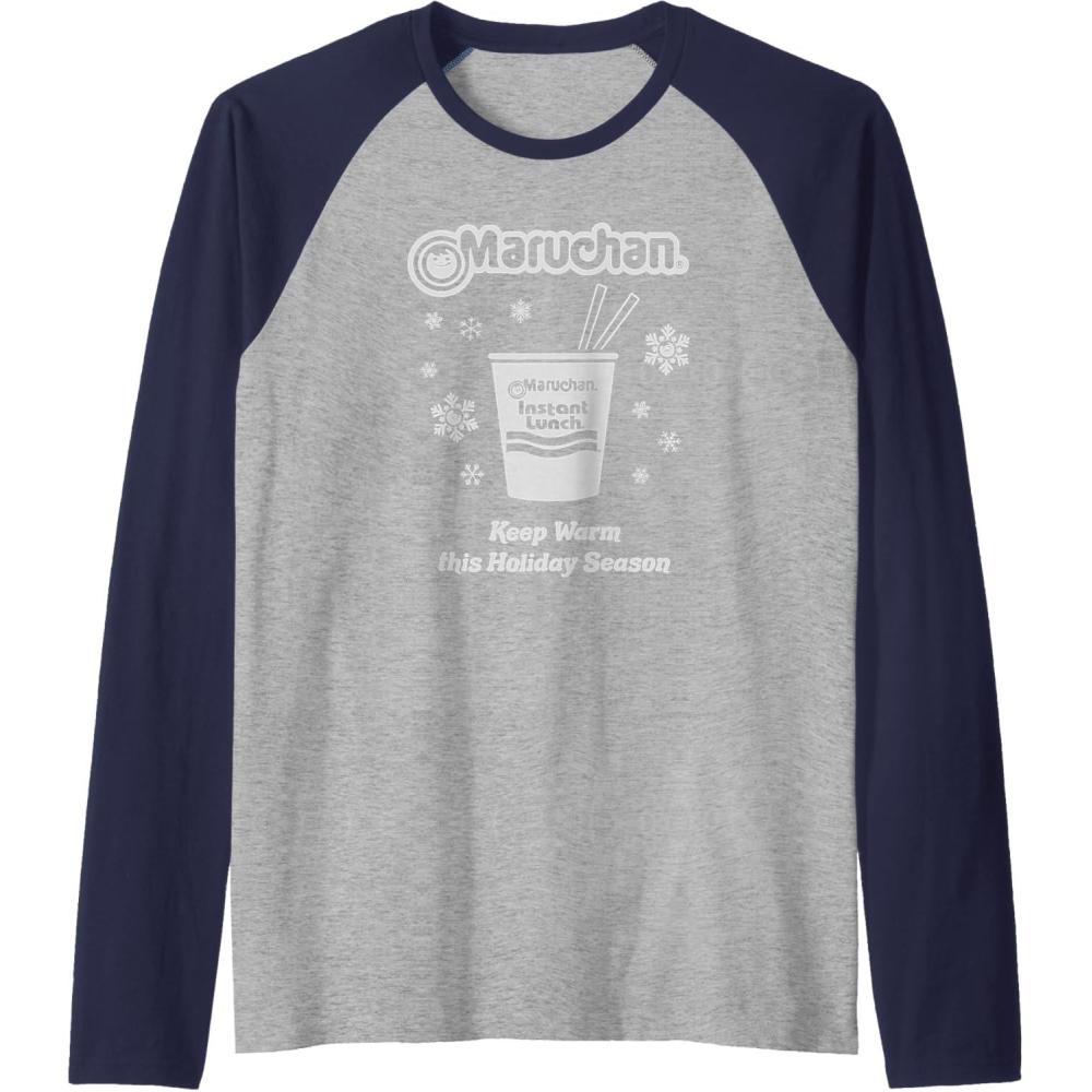 image:imageMaruchan Christmas Instant Lunch Keep Warm Holiday Season Raglan Baseball TeeNavy BlueAthletic Heather