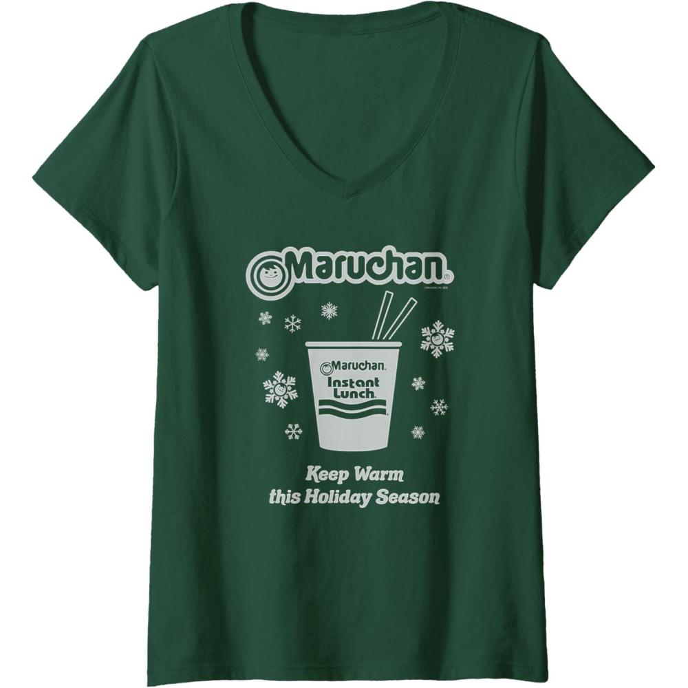 image:imageMaruchan Christmas Instant Lunch Keep Warm Holiday Season VNeck TShirtDark Green