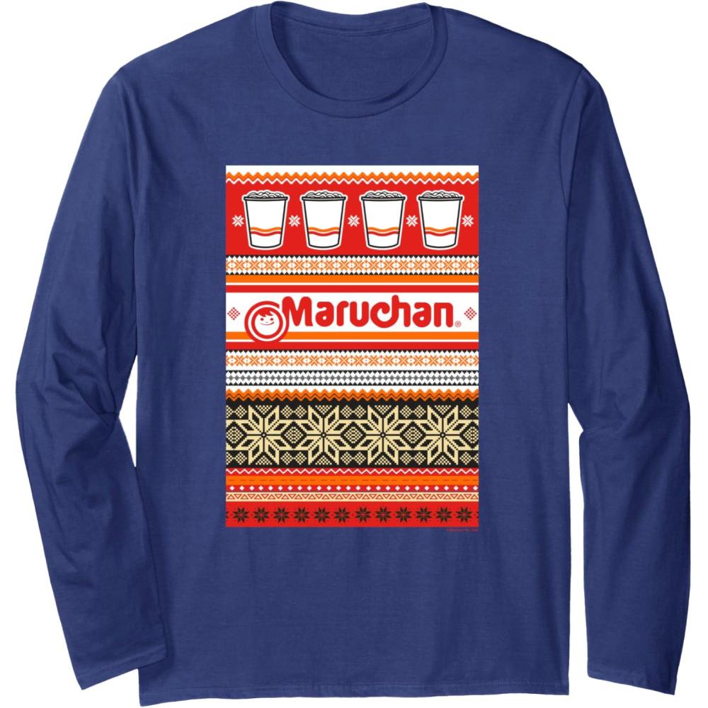 image:imageMaruchan Christmas Instant Lunch Ugly Sweater Style Long Sleeve TShirtNavy Blue