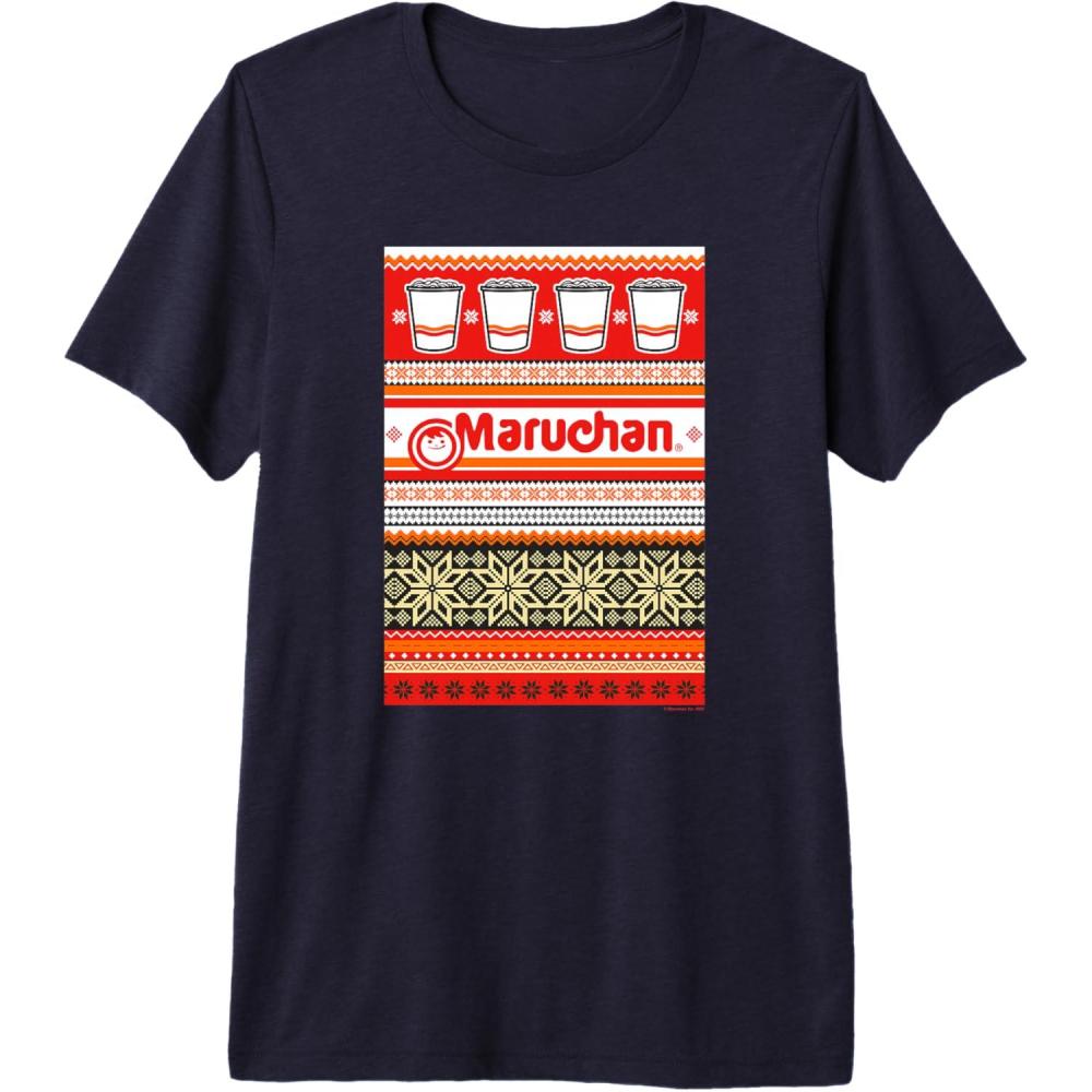 image:imageMaruchan Christmas Instant Lunch Ugly Sweater Style Premium TriBlend TShirtNavy Blue