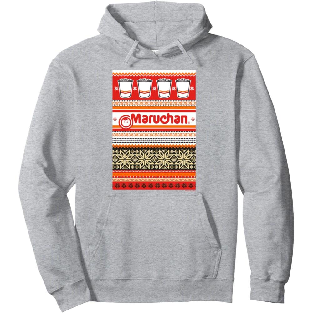 image:imageMaruchan Christmas Instant Lunch Ugly Sweater Style Pullover HoodieHeather Grey
