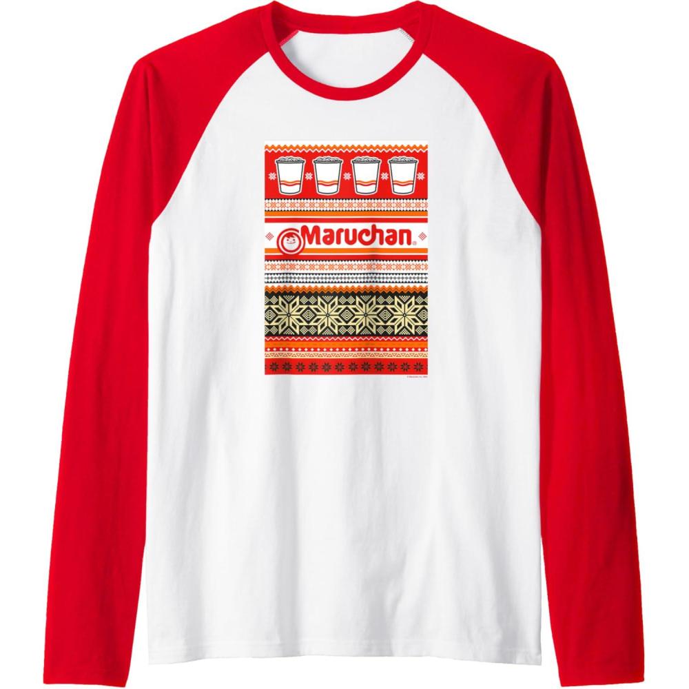 image:imageMaruchan Christmas Instant Lunch Ugly Sweater Style Raglan Baseball TeeRedWhite