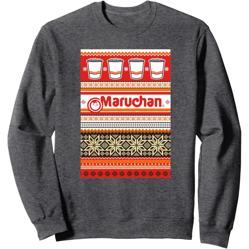 image:imageMaruchan Christmas Instant Lunch Ugly Sweater Style SweatshirtDark Heather Grey