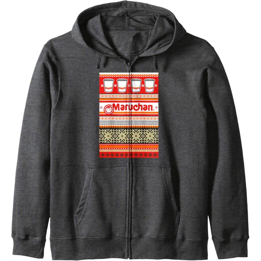 image:imageMaruchan Christmas Instant Lunch Ugly Sweater Style Zip HoodieDark Heather Grey