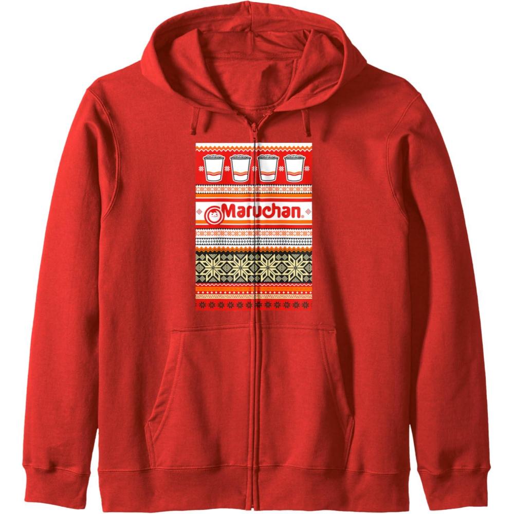 image:imageMaruchan Christmas Instant Lunch Ugly Sweater Style Zip HoodieRed