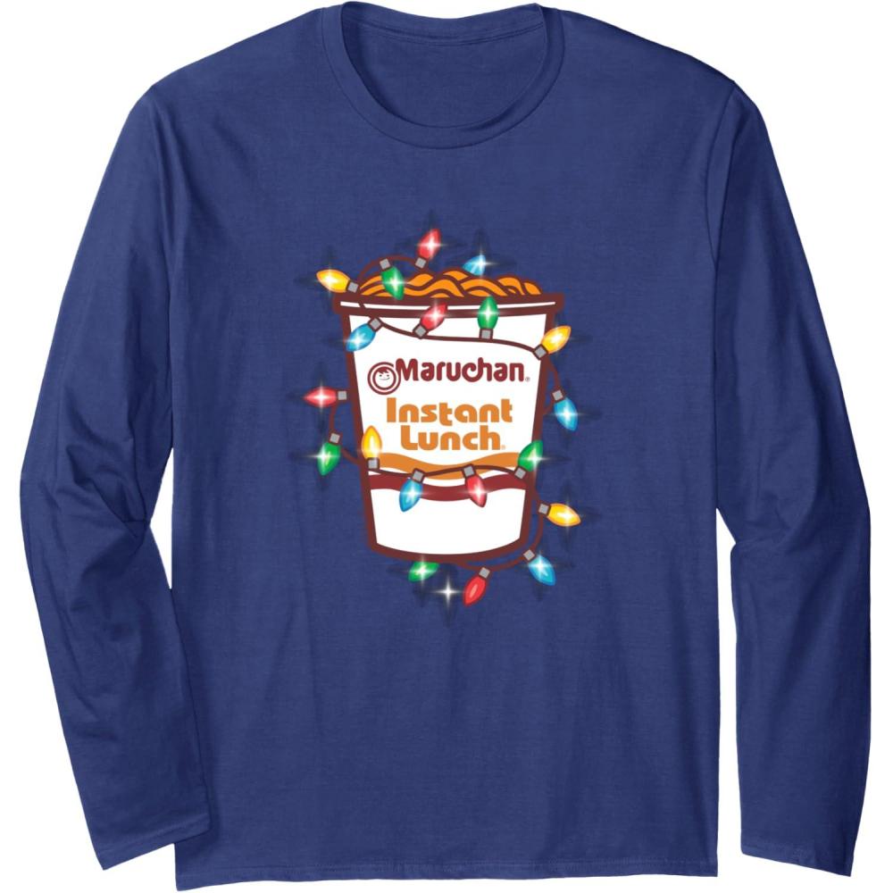 image:imageMaruchan Christmas Lights Holiday Season Reman Cup Logo Long Sleeve TShirtNavy Blue