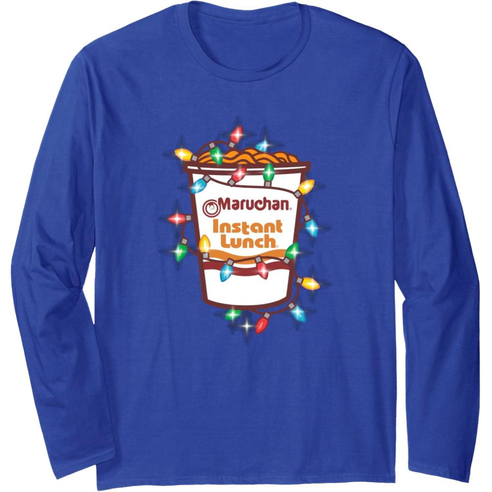 image:imageMaruchan Christmas Lights Holiday Season Reman Cup Logo Long Sleeve TShirtRoyal Blue