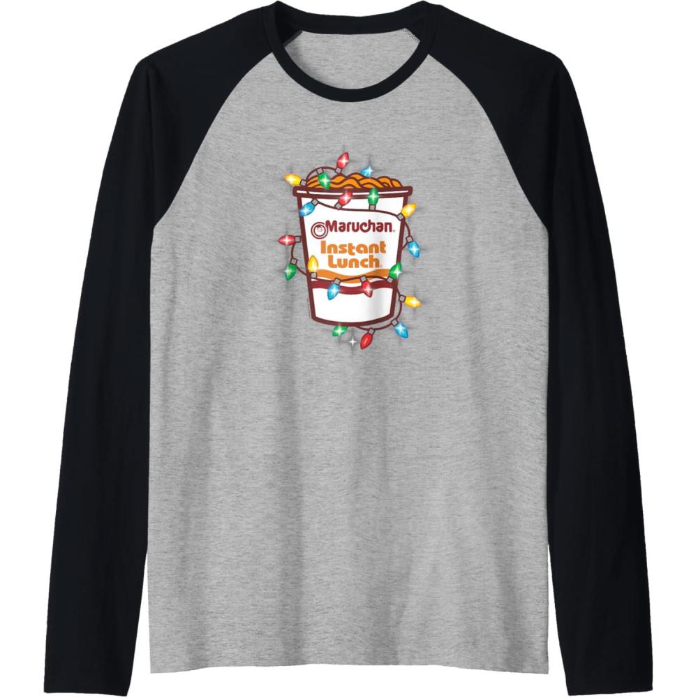 image:imageMaruchan Christmas Lights Holiday Season Reman Cup Logo Raglan Baseball TeeBlackAthletic Heather