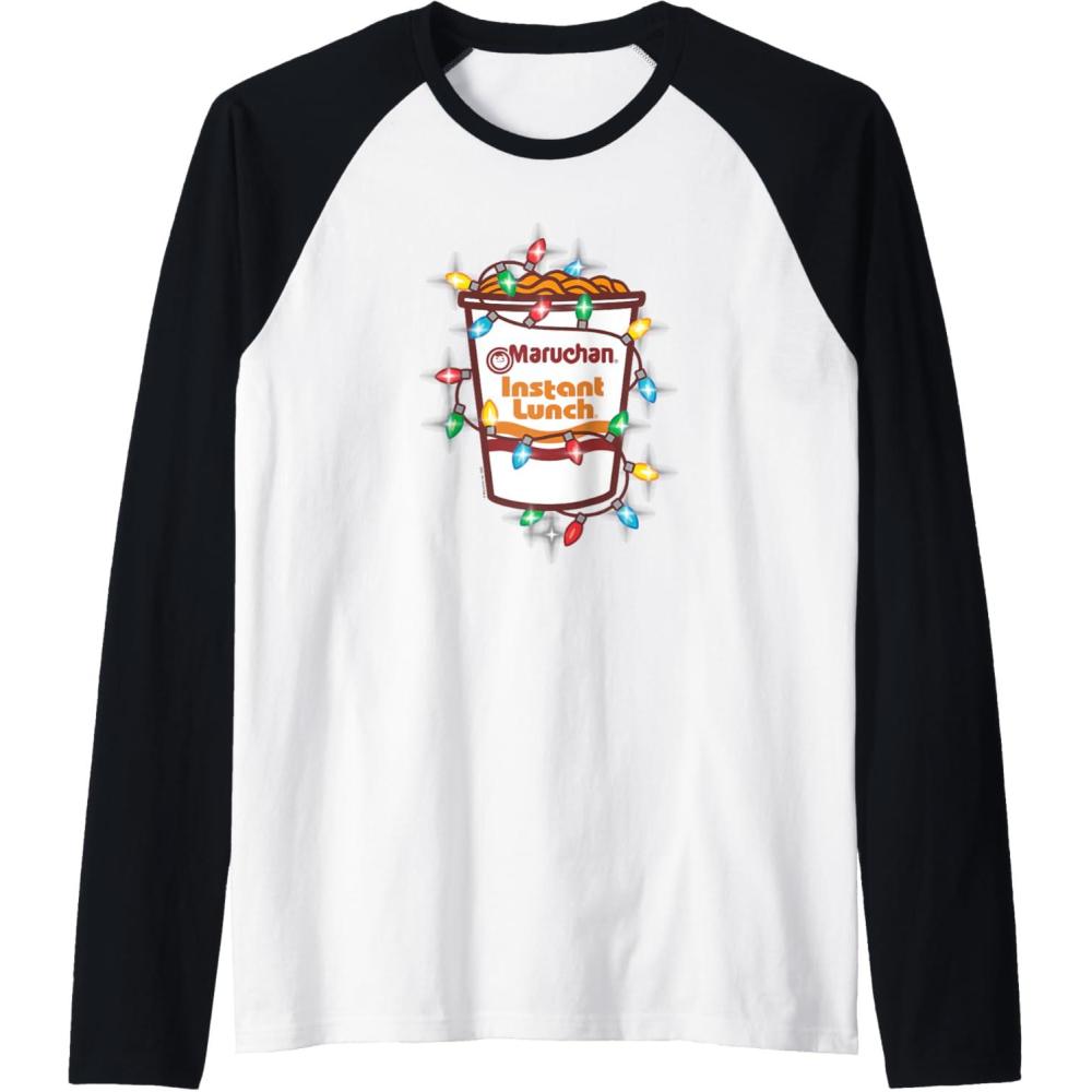image:imageMaruchan Christmas Lights Holiday Season Reman Cup Logo Raglan Baseball TeeBlackWhite